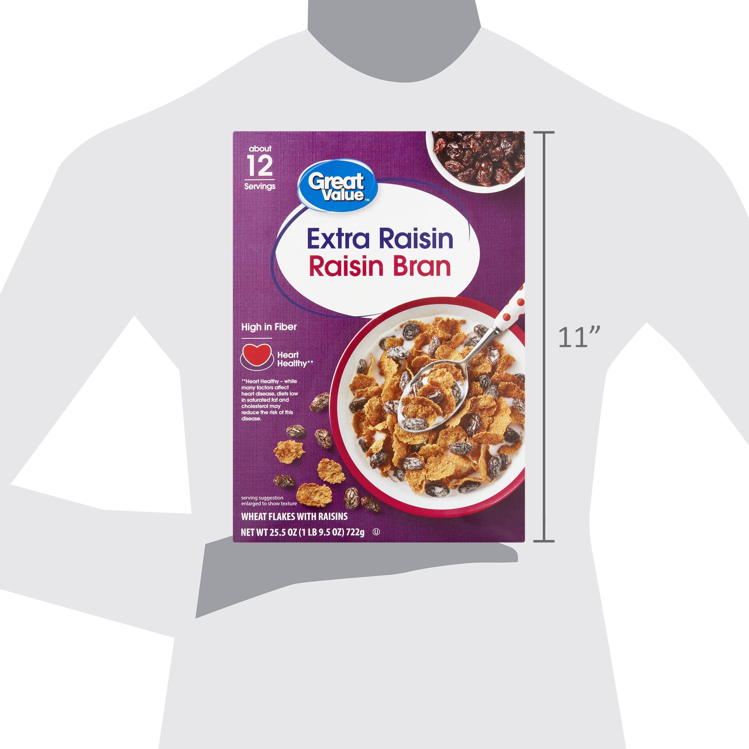 Great Value Extra Raisin Bran, Wheat Flakes Cereal, 25.5 oz