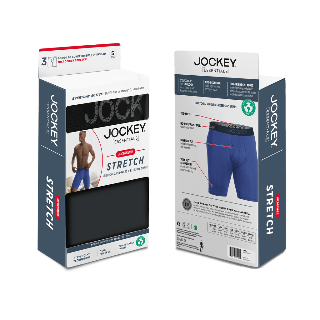 Jockey® Essentials Men's Microfiber Long Leg Boxer Brief Underwear, Pack of 3
