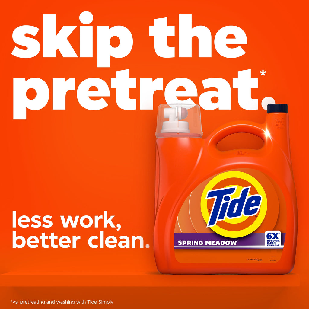 Tide Laundry Detergent Liquid with 6X Boosted Cleaning Power, Spring Meadow Scent, 158 fl oz, 126 Loads