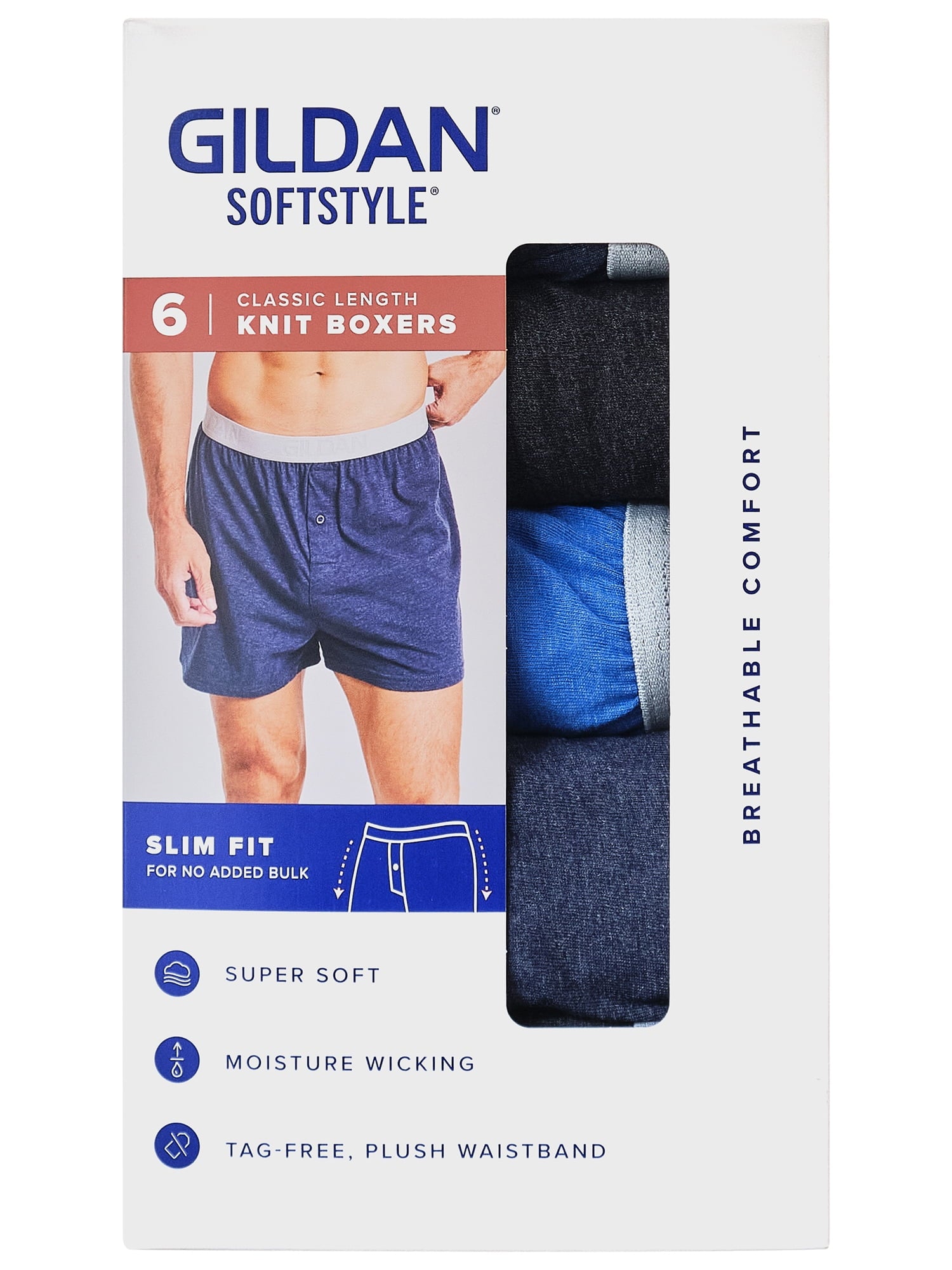 Gildan SoftStyle Men's Knit Boxer Underpants, 6-Pack, Sizes S-2XL