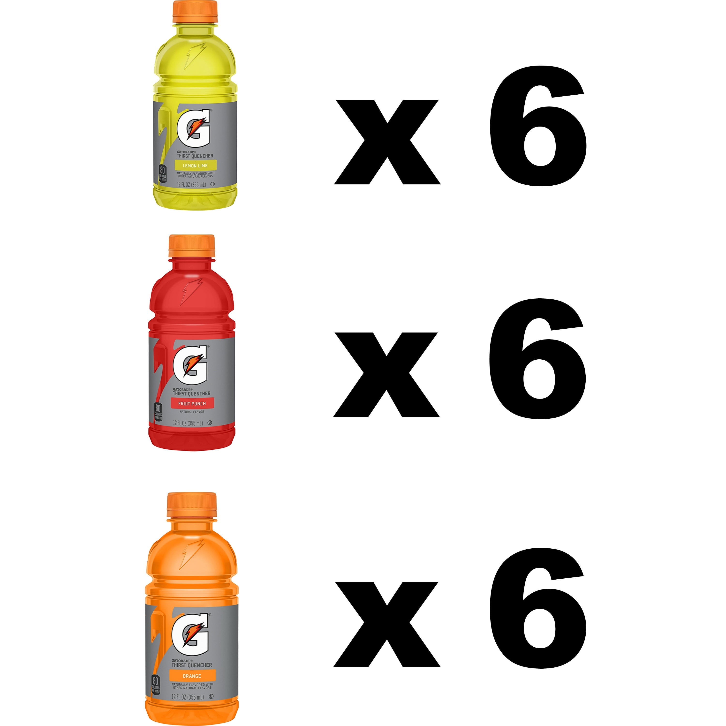 Gatorade Sports Drink, Fruit Punch/Glacier Cherry/Cool Blue Variety Pack, 12 fl oz, 18 Count Bottles