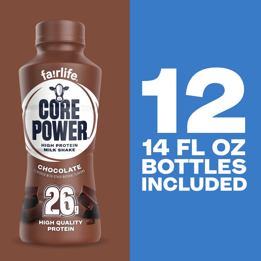 Core Power Protein Shake, Chocolate, 26g Bottle, 14oz, 12 Pack
