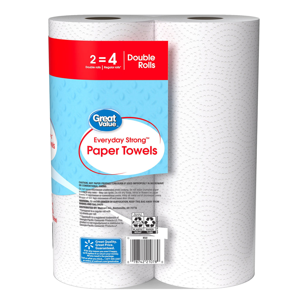 Great Value Everyday Strong Paper Towels, 2 Double Rolls