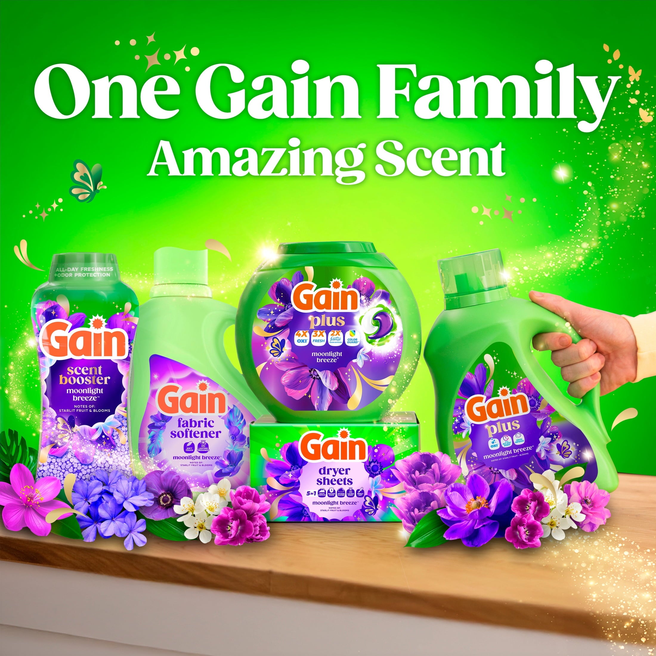 Gain Plus Laundry Detergent Liquid, Now with Odor Defense + OXI, Moonlight Breeze Scent, 170 fl oz, 129 Loads