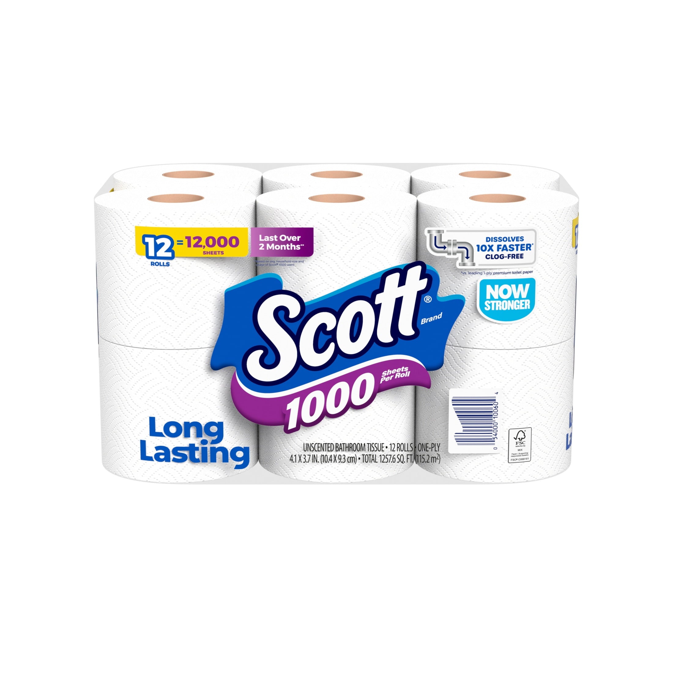 Scott 1000 Toilet Paper, 12 Rolls, 1,000 Sheets per Roll