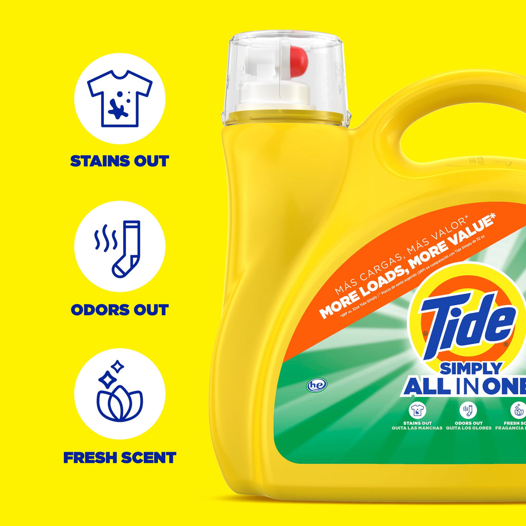Tide Simply Laundry Detergent Liquid, Daybreak Fresh, 117 fl oz, 89 Loads