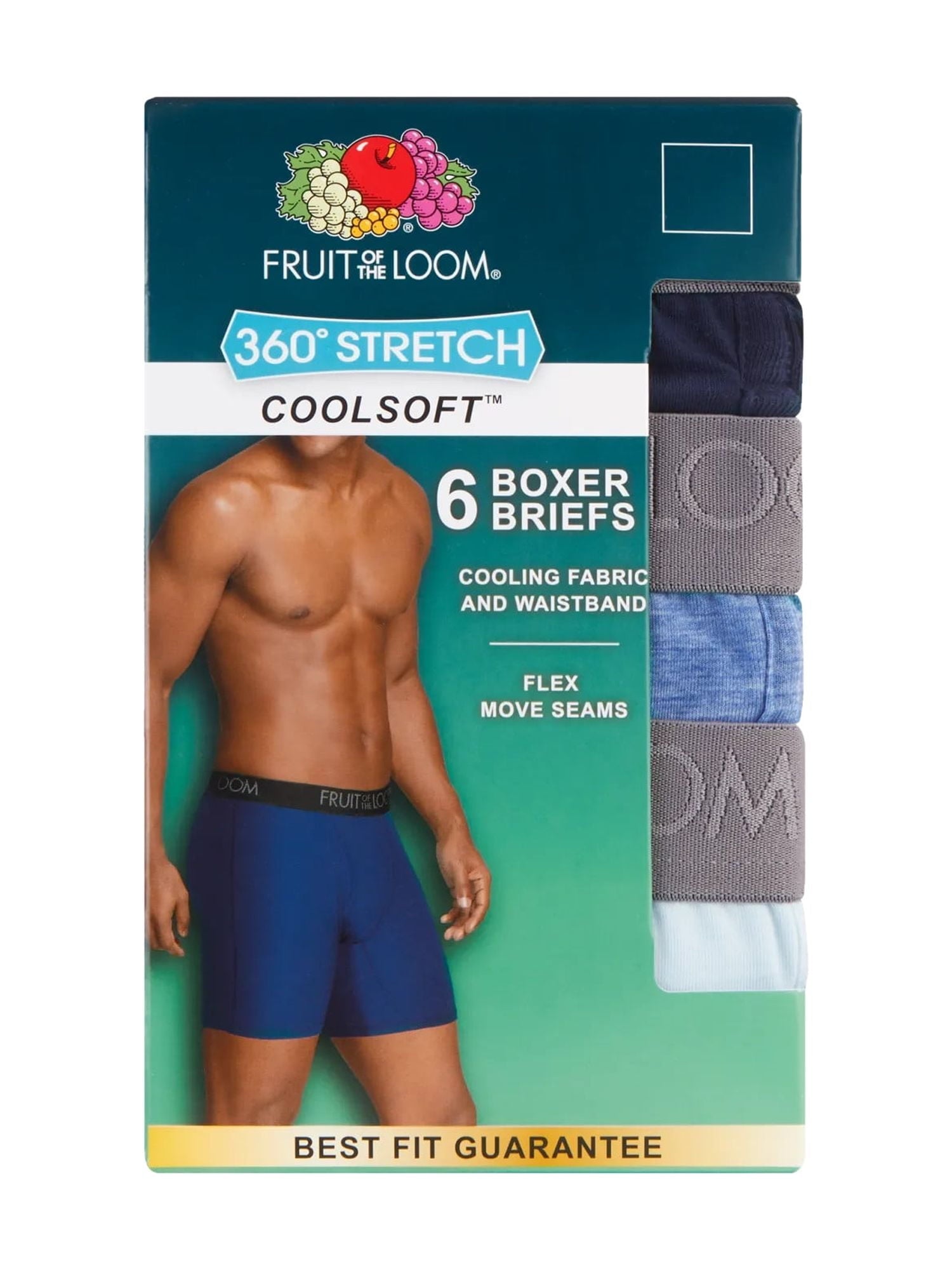 Fruit of the Loom Men's 360 Stretch Performance Cooling Channels Boxer Briefs, 6-Pack