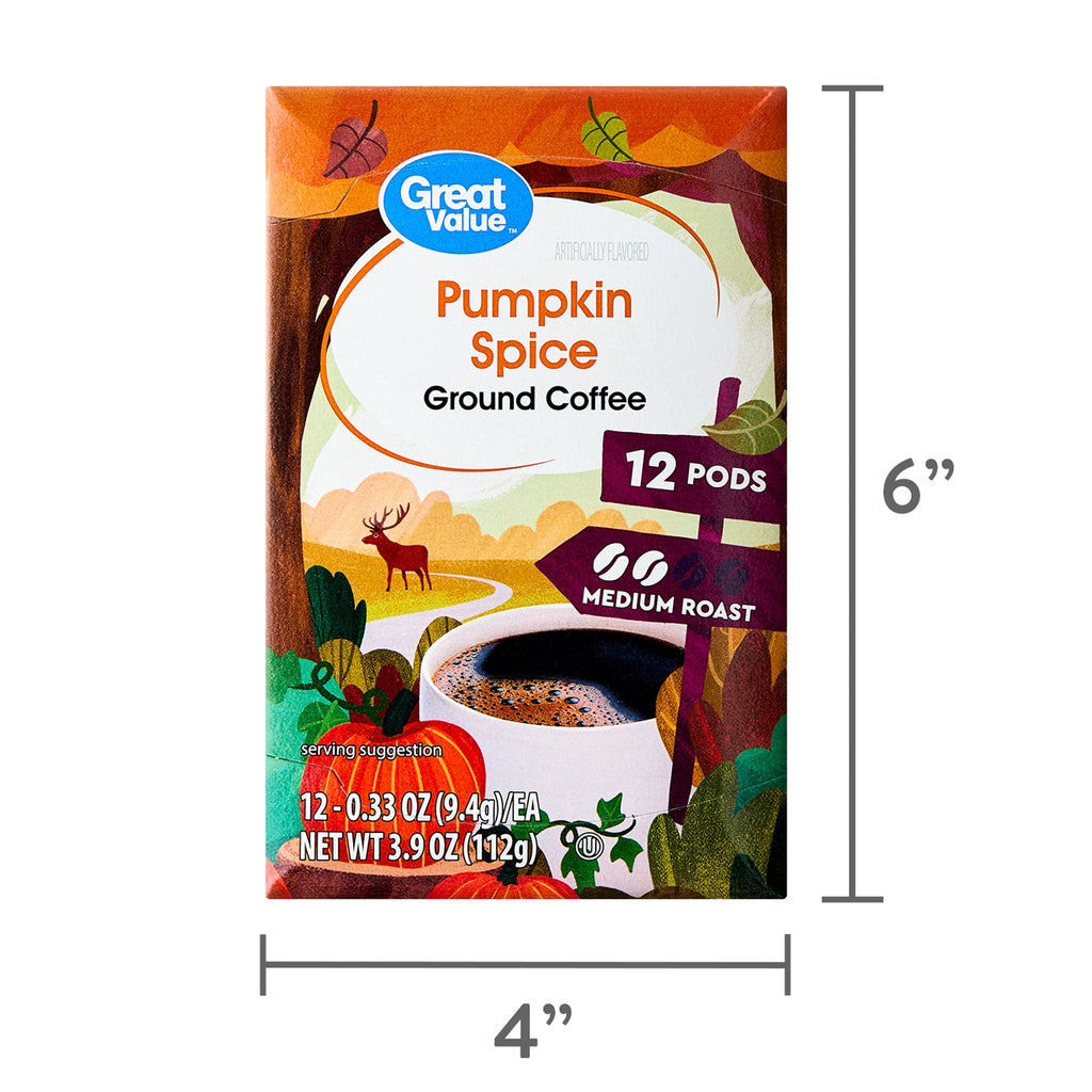 Great Value Pumpkin Spice Medium Roast Ground Coffee, 12 Count
