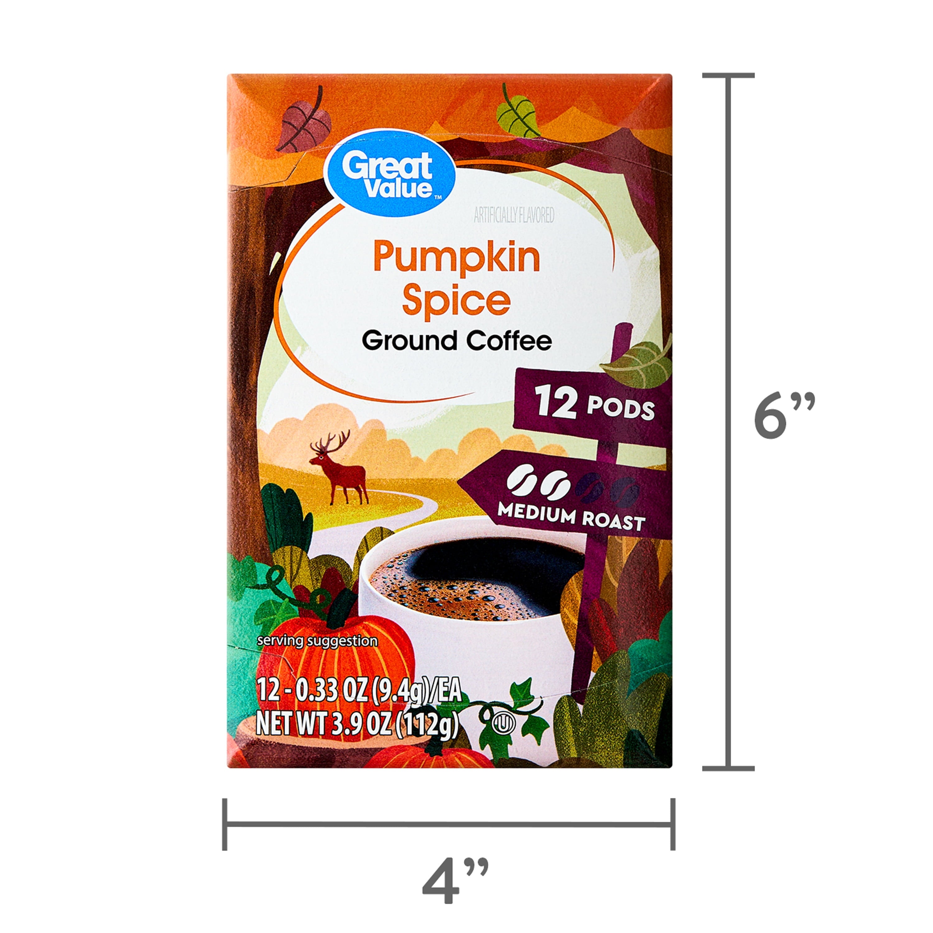 Great Value Pumpkin Spice Medium Roast Ground Coffee, 12 Count