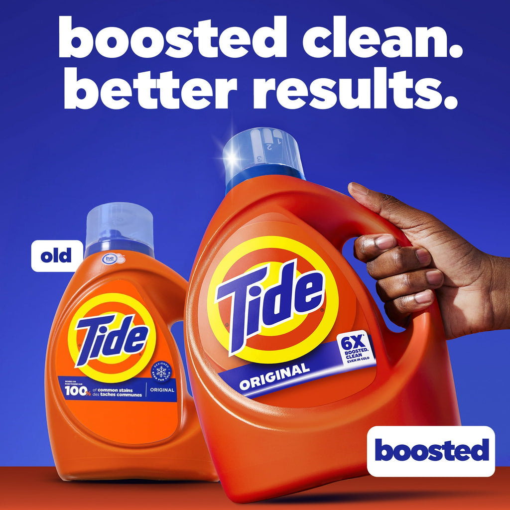 Tide Laundry Detergent Liquid, 6X Boosted Cleaning Power, Original Scent, 32 fl oz, 25 Loads with Microfiber Solid Color Towel by BundleEase