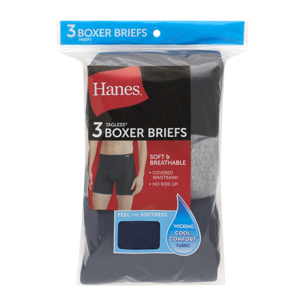 Hanes Men's Black/Grey Boxer Briefs, 3 Pack