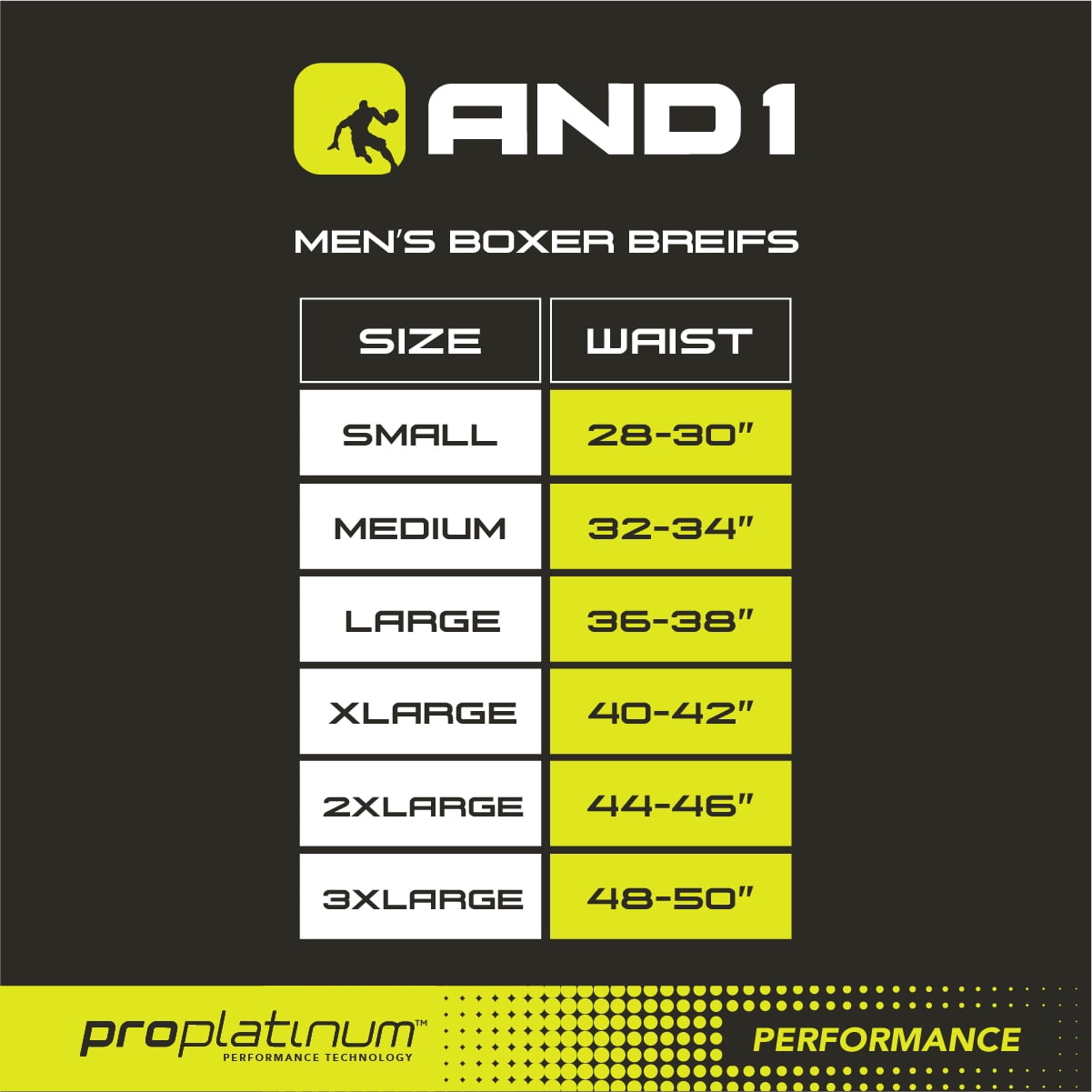 AND1 Men's Underwear Pro Platinum Boxer Briefs, 6 Pack, 9"