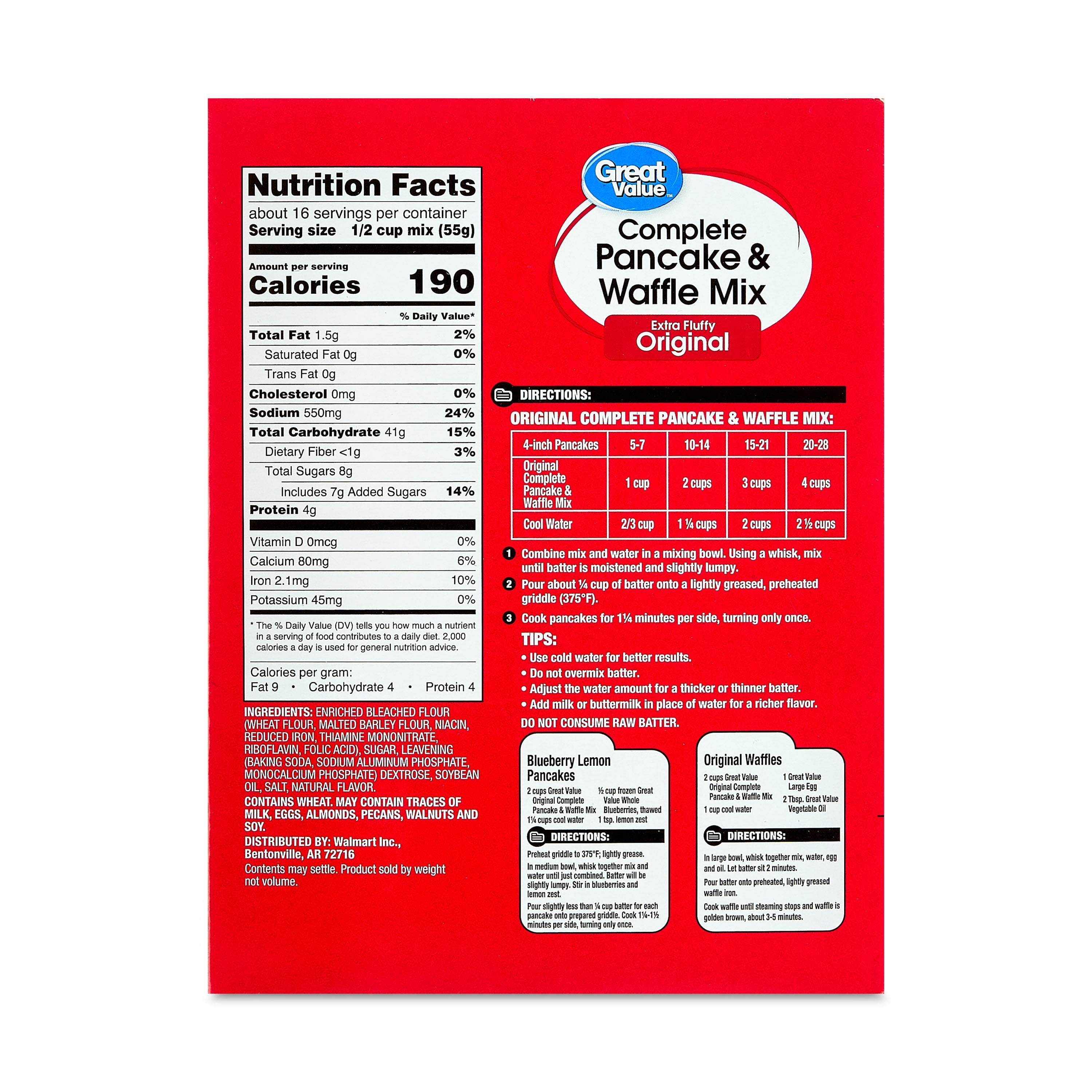 Great Value Complete Pancake & Waffle Mix, Extra Fluffy, Original, 32 oz