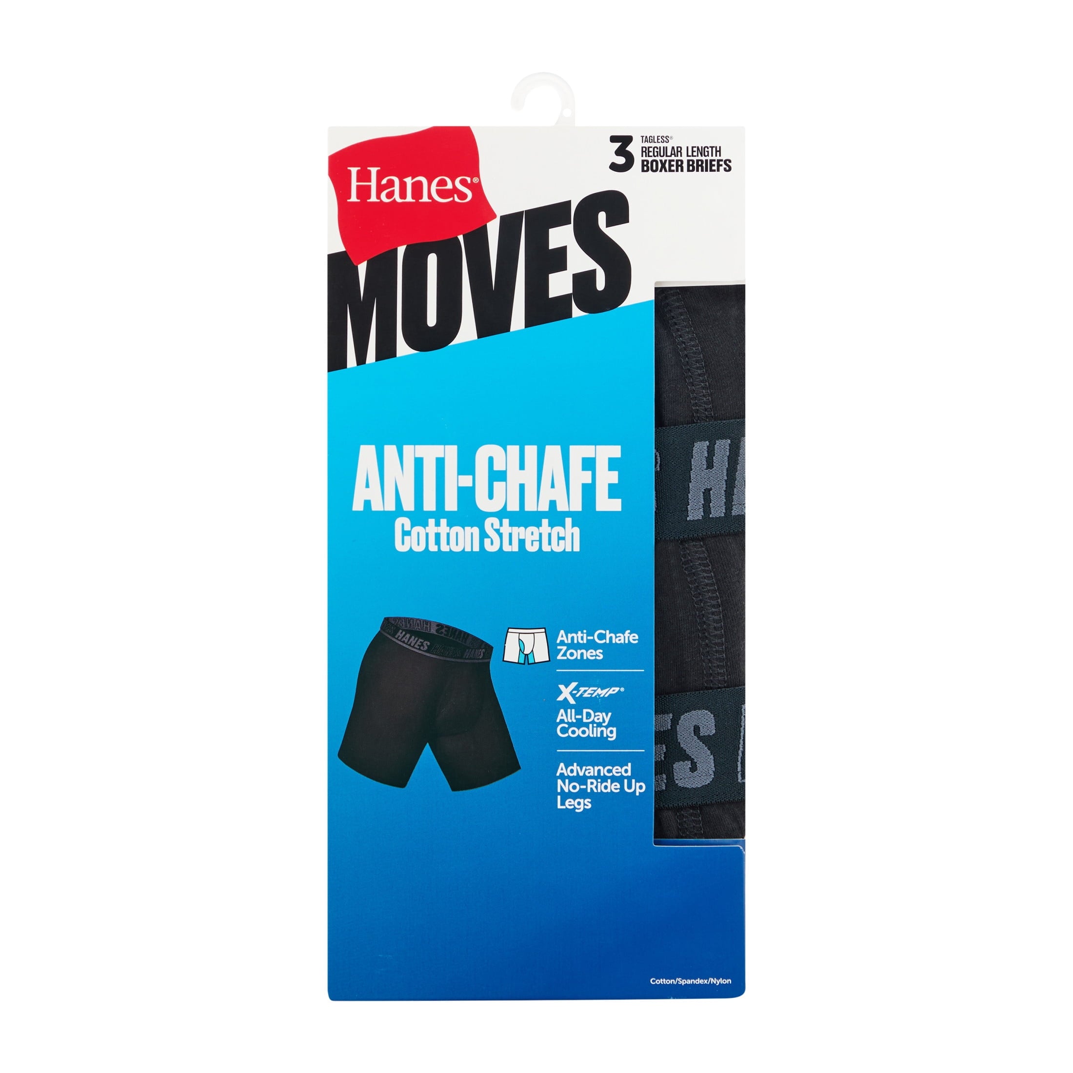Hanes Mens Underwear Boxer Briefs, 3-Pack, Moves Anti-Chafe Men's Boxer Briefs MACCD3
