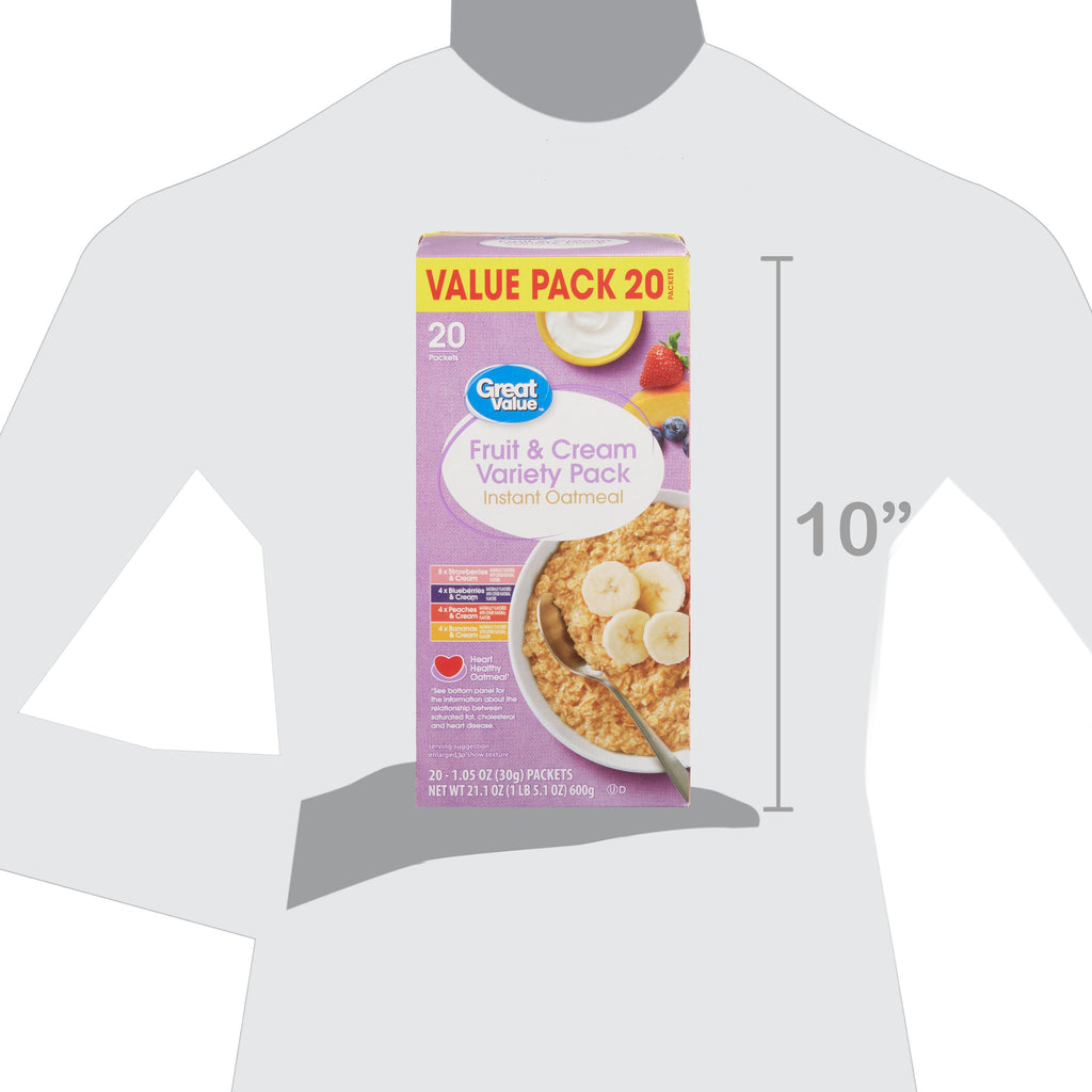 (4 pack) Great Value Fruit & Cream Instant Oatmeal Variety Pack, 1.05 oz, 20 Count