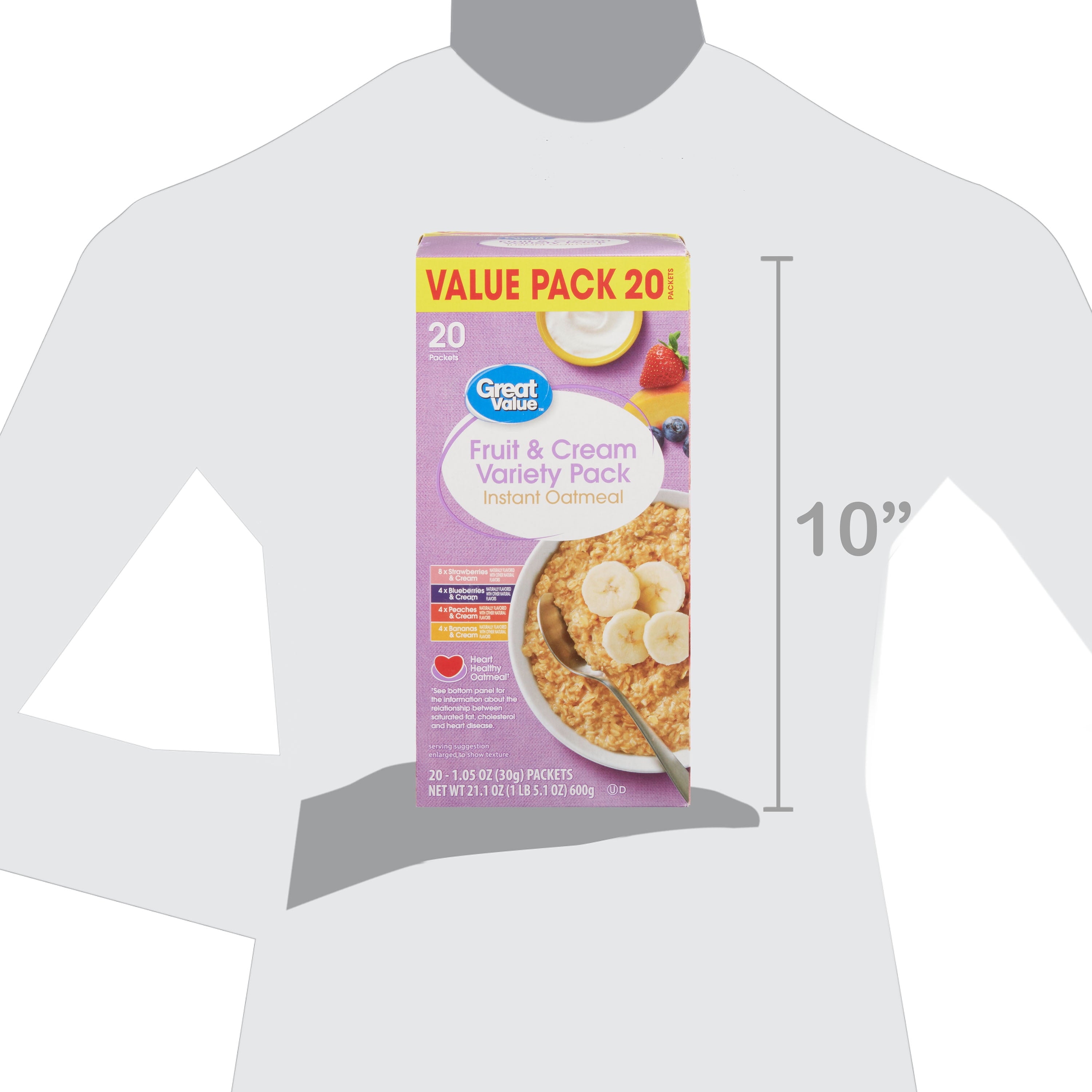(4 pack) Great Value Fruit & Cream Instant Oatmeal Variety Pack, 1.05 oz, 20 Count