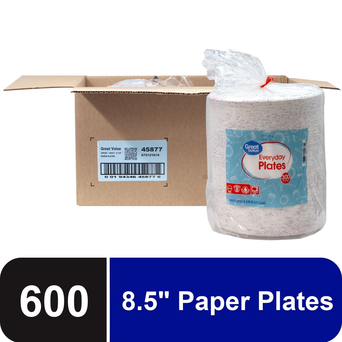 Great Value 8.5-Inch Disposable Paper Plates, 300 Count, Soak-Proof and Microwave-Safe