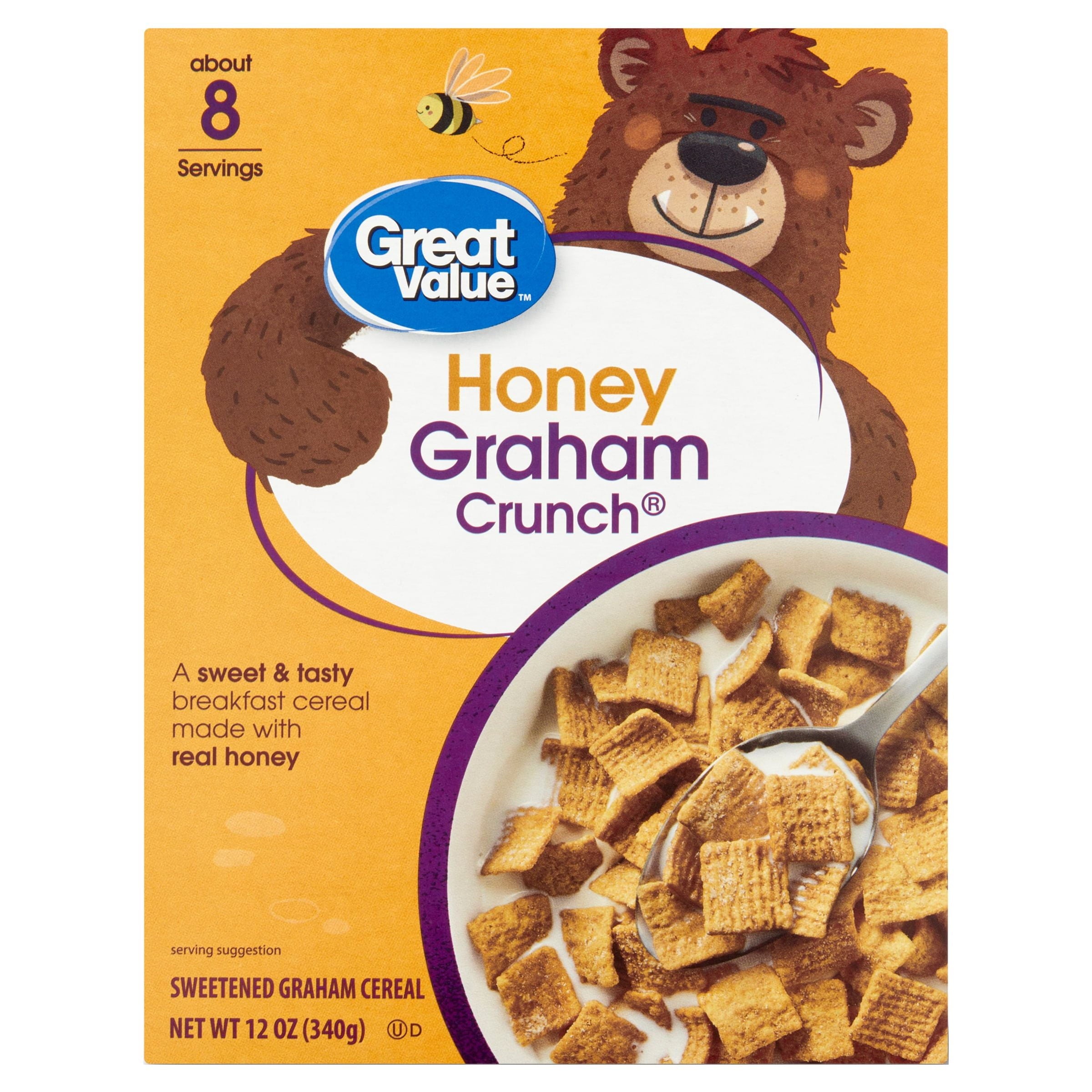 (12 pack) Great Value Honey Graham Crunch Cereal, 12 oz