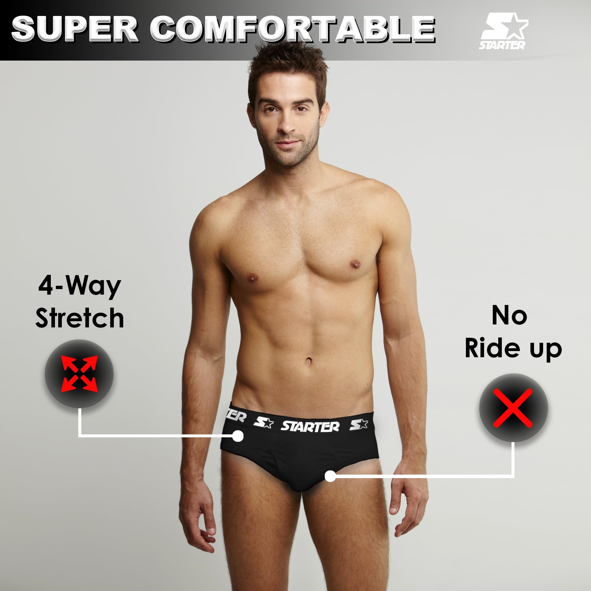Starter Cotton Mens Briefs Breathable Underwear for Men, Black Large 8-Pack
