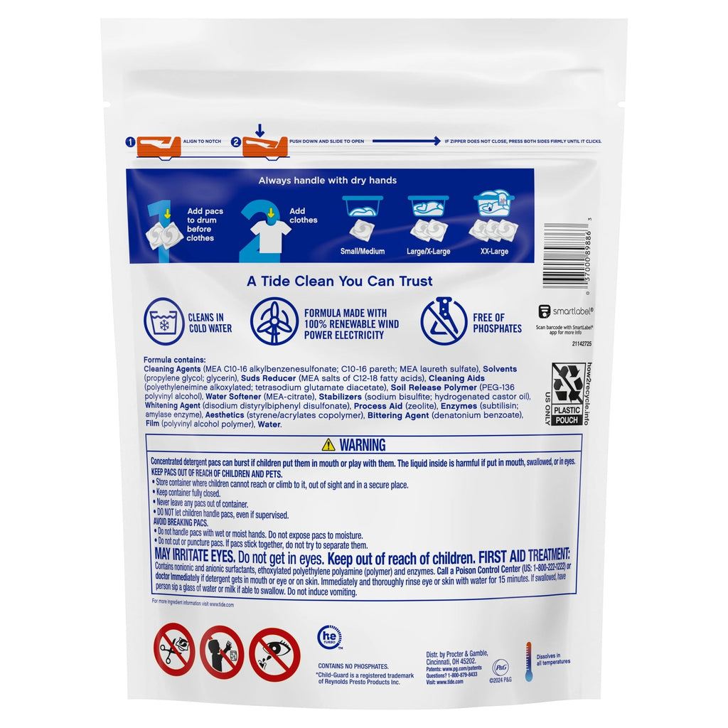 Tide PODS Laundry Detergent Soap Pacs, Free and Gentle, Hypoallergenic, Unscented, 57 Count