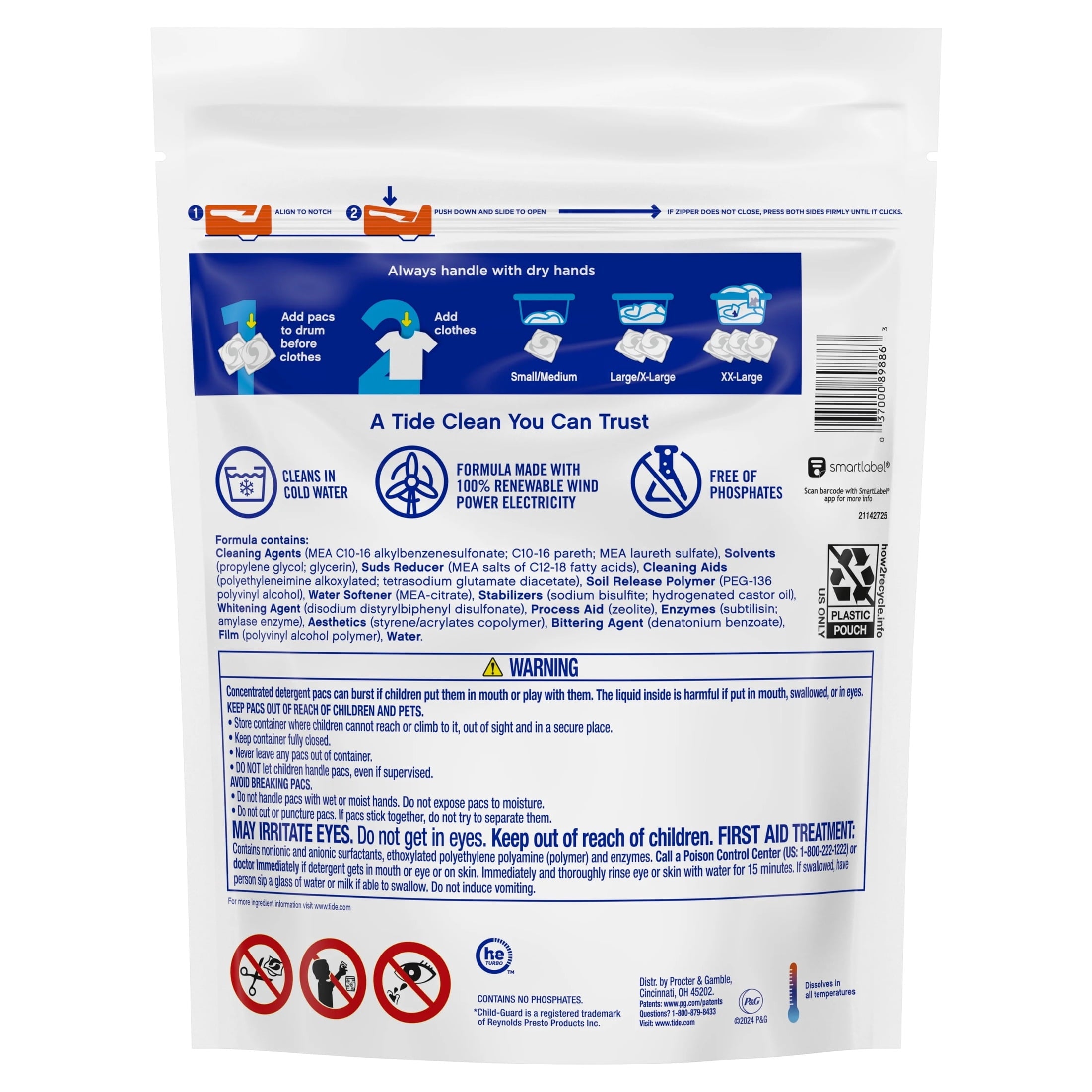 Tide PODS Laundry Detergent Soap Pacs, Free and Gentle, Hypoallergenic, Unscented, 57 Count