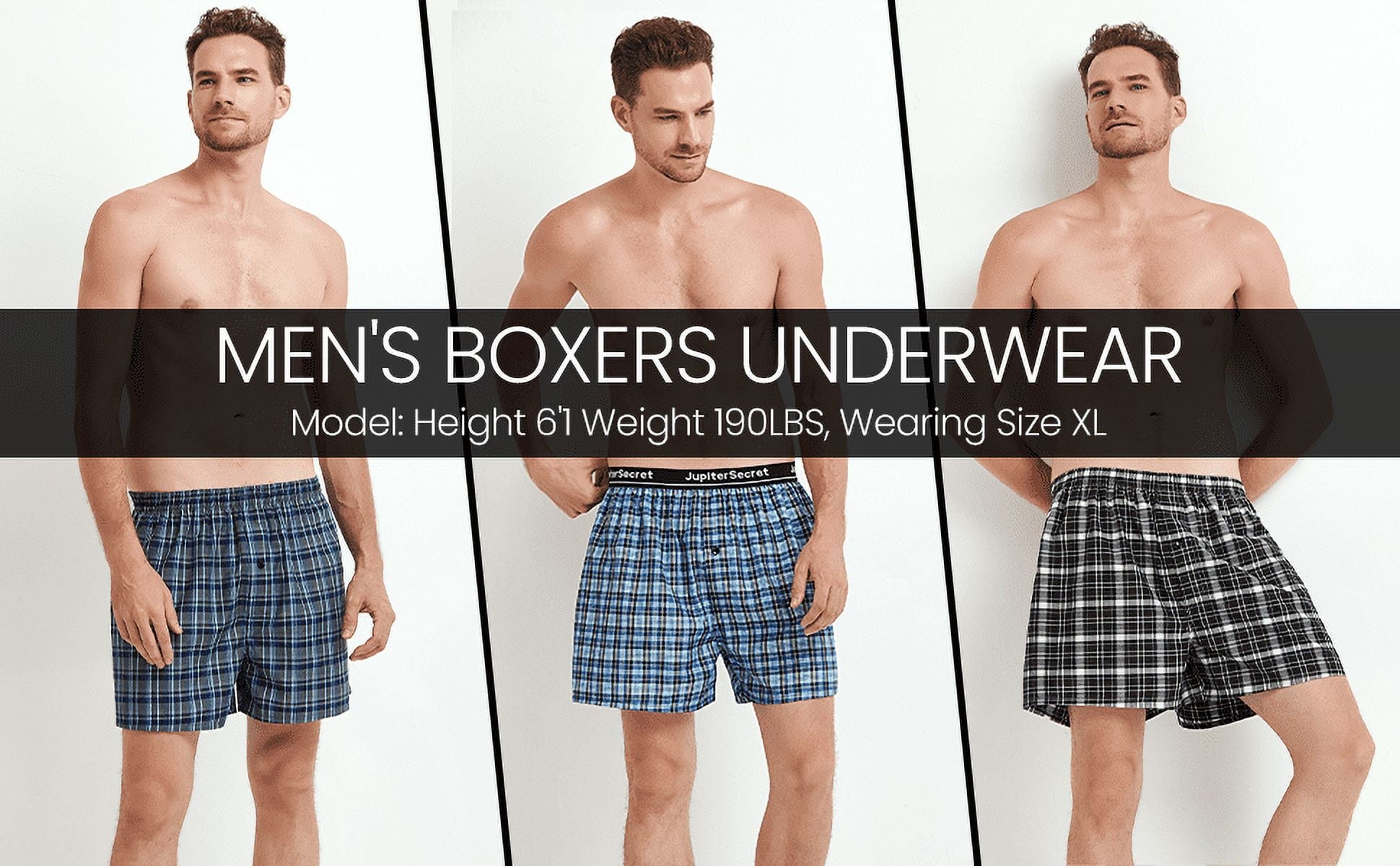 Onimisc Men's Woven Boxer Shorts Cotton Plaid Boxers for Men Underwear with Button Fly, 6 Pack