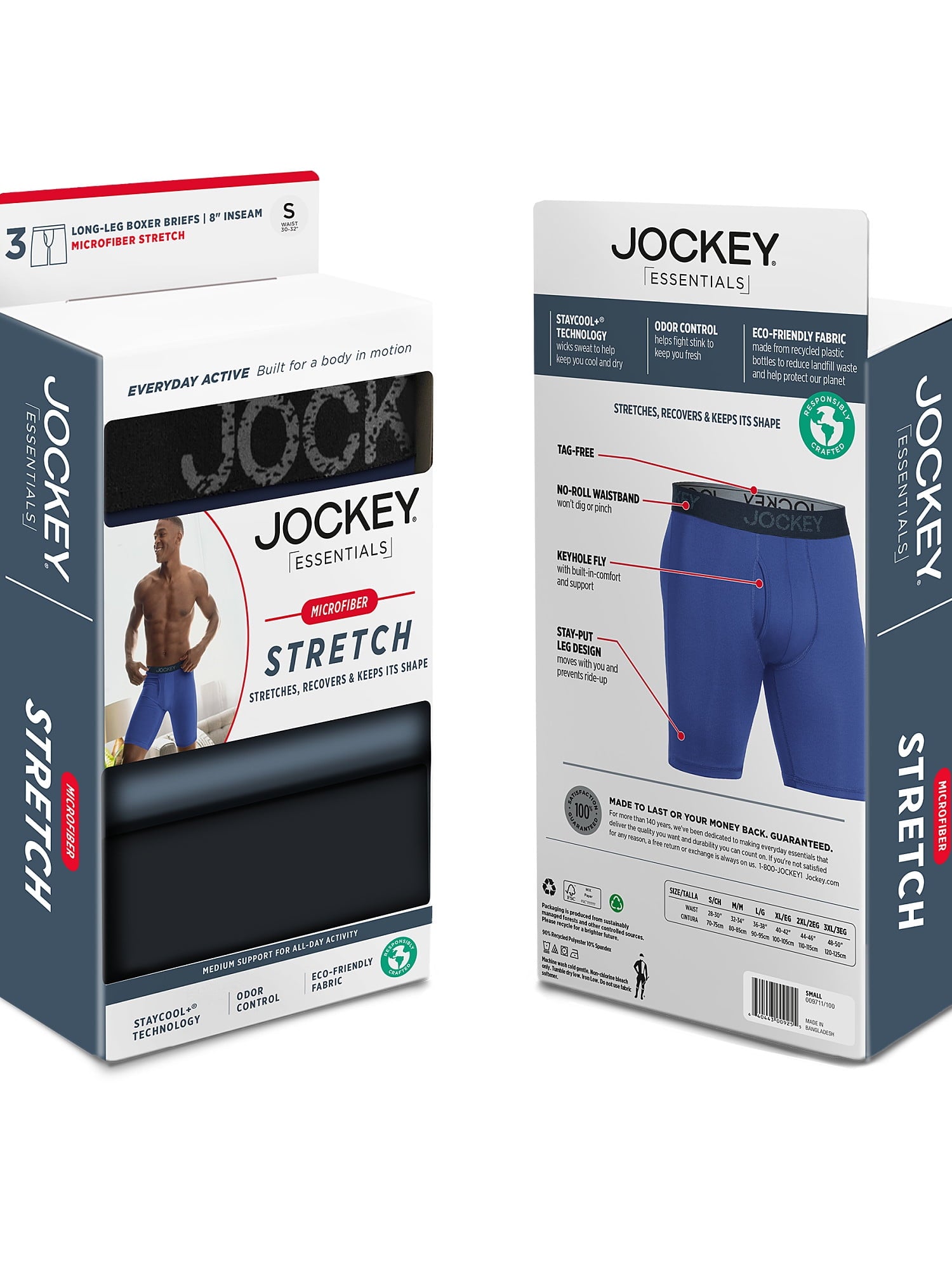 Jockey® Essentials Men's Microfiber Long Leg Boxer Brief Underwear, Pack of 3