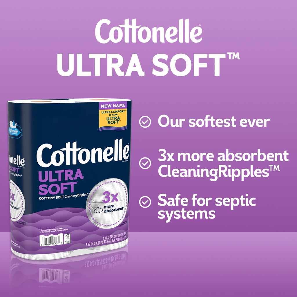 Cottonelle Ultra Soft Toilet Paper, Strong Toilet Tissue, 12 Mega Rolls
