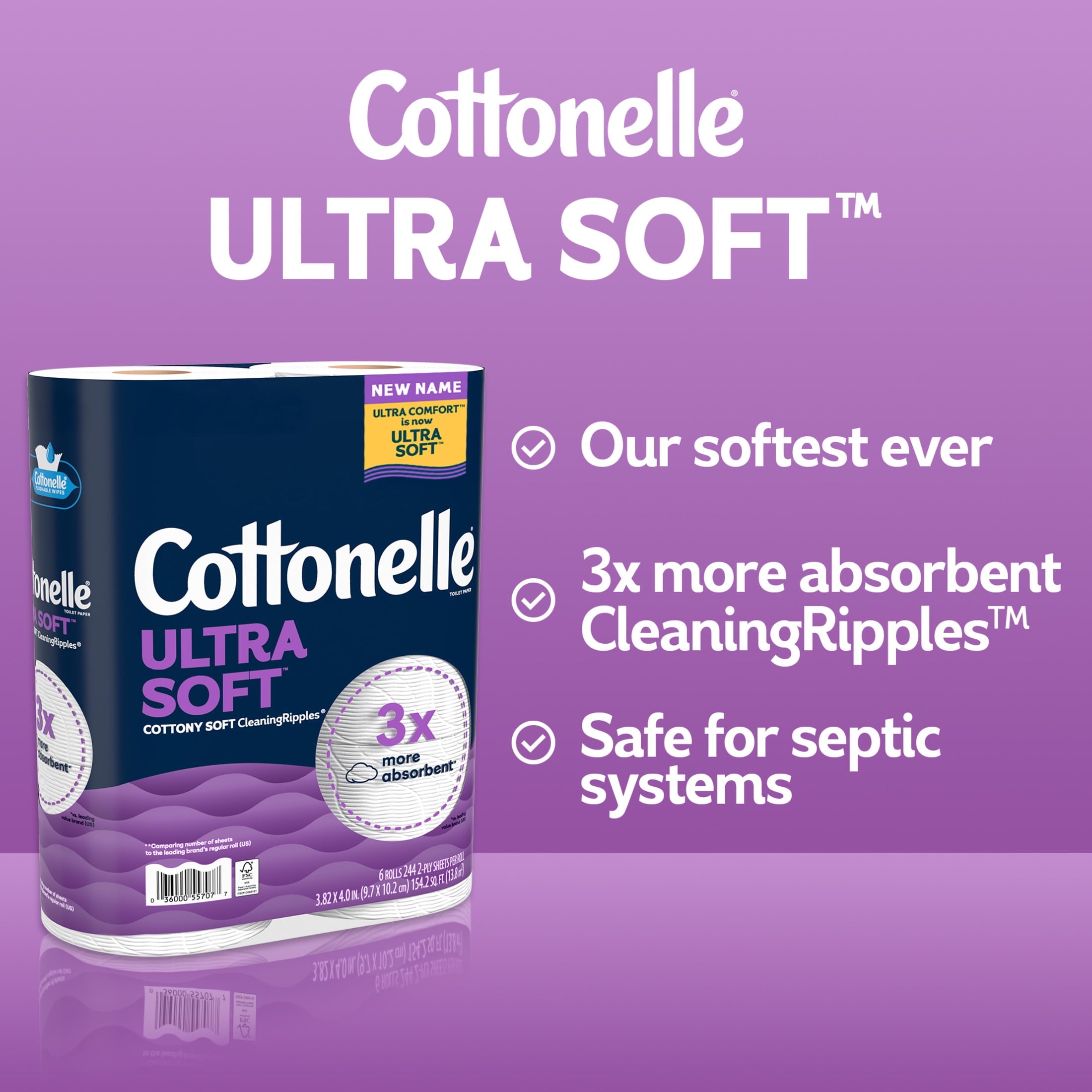 Cottonelle Ultra Soft Toilet Paper, Strong Toilet Tissue, 12 Mega Rolls