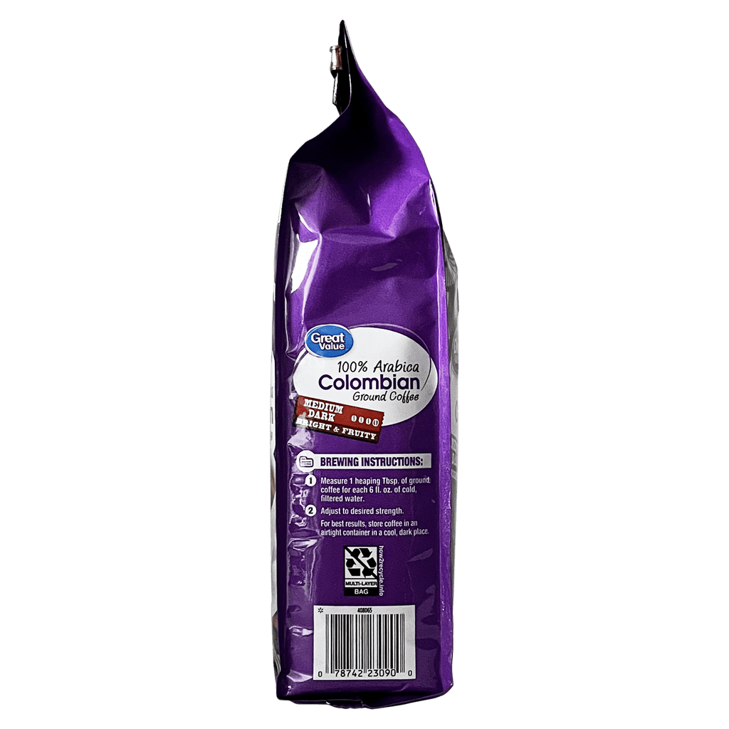 (6 pack) Great Value 100% Arabica Colombian Medium-Dark Roast Ground Coffee, 12 oz, Bag