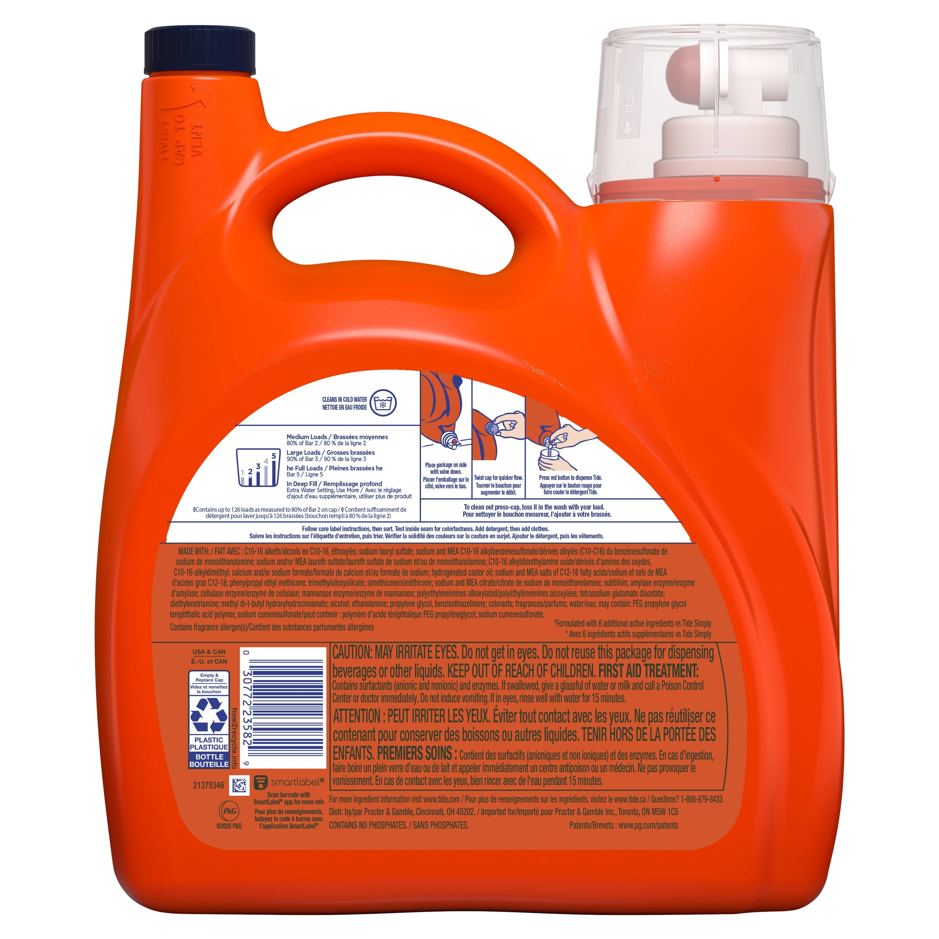Tide Laundry Detergent Liquid with 6X Boosted Cleaning Power, Spring Meadow Scent, 158 fl oz, 126 Loads