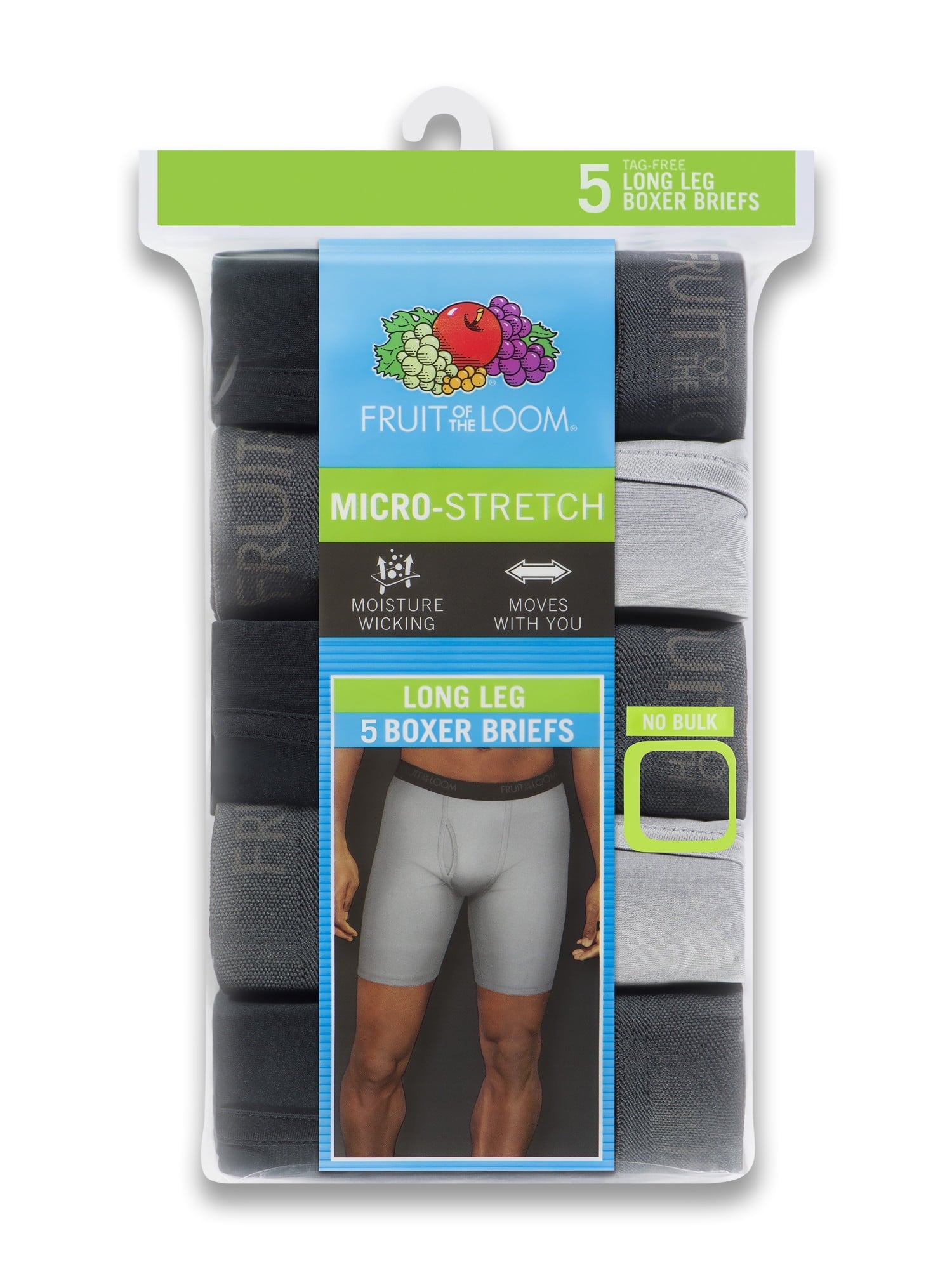 Fruit of the Loom Men's Micro-Stretch Long Leg Boxer Briefs, 5-Pack