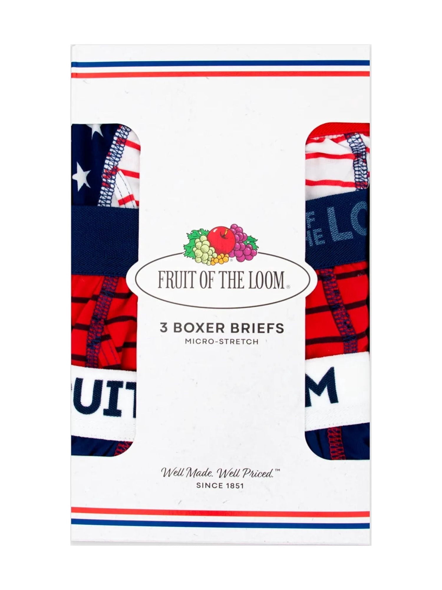 Fruit of the Loom Men's Americana Stretch Boxer Briefs, Moisture Wicking Underwear, 3-Pack