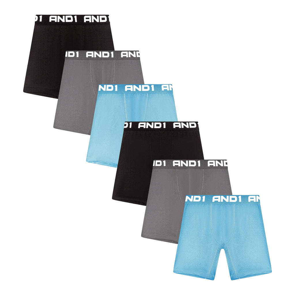 AND1 Men’s Underwear Breathe Performance Mid Length Boxer Briefs, 6 Pack