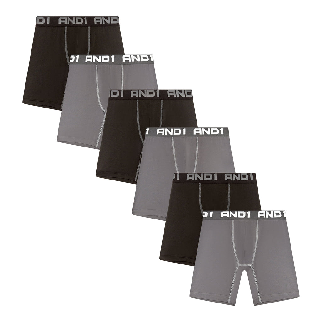 AND1 Men’s Underwear Breathe Performance Regular Leg Boxer Briefs, 6 Pack