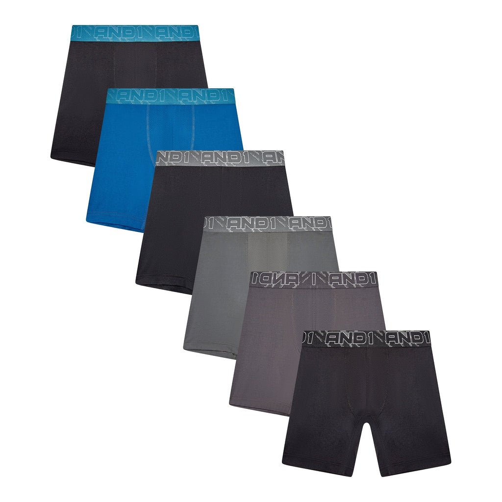 AND1 Men’s Underwear Flex Regular Leg Boxer Briefs, 6 Pack