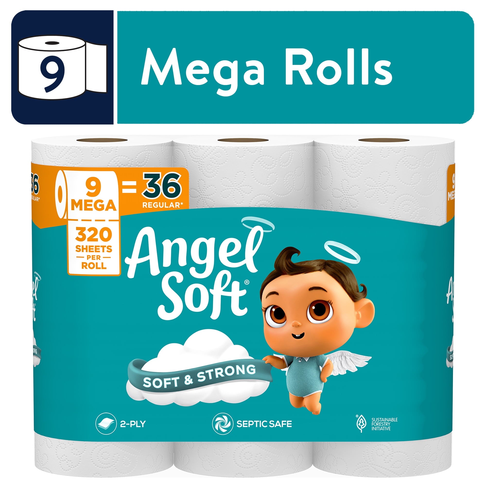 Angel Soft 2-Ply Toilet Paper, 36 Mega Rolls, 320 Sheets per Roll