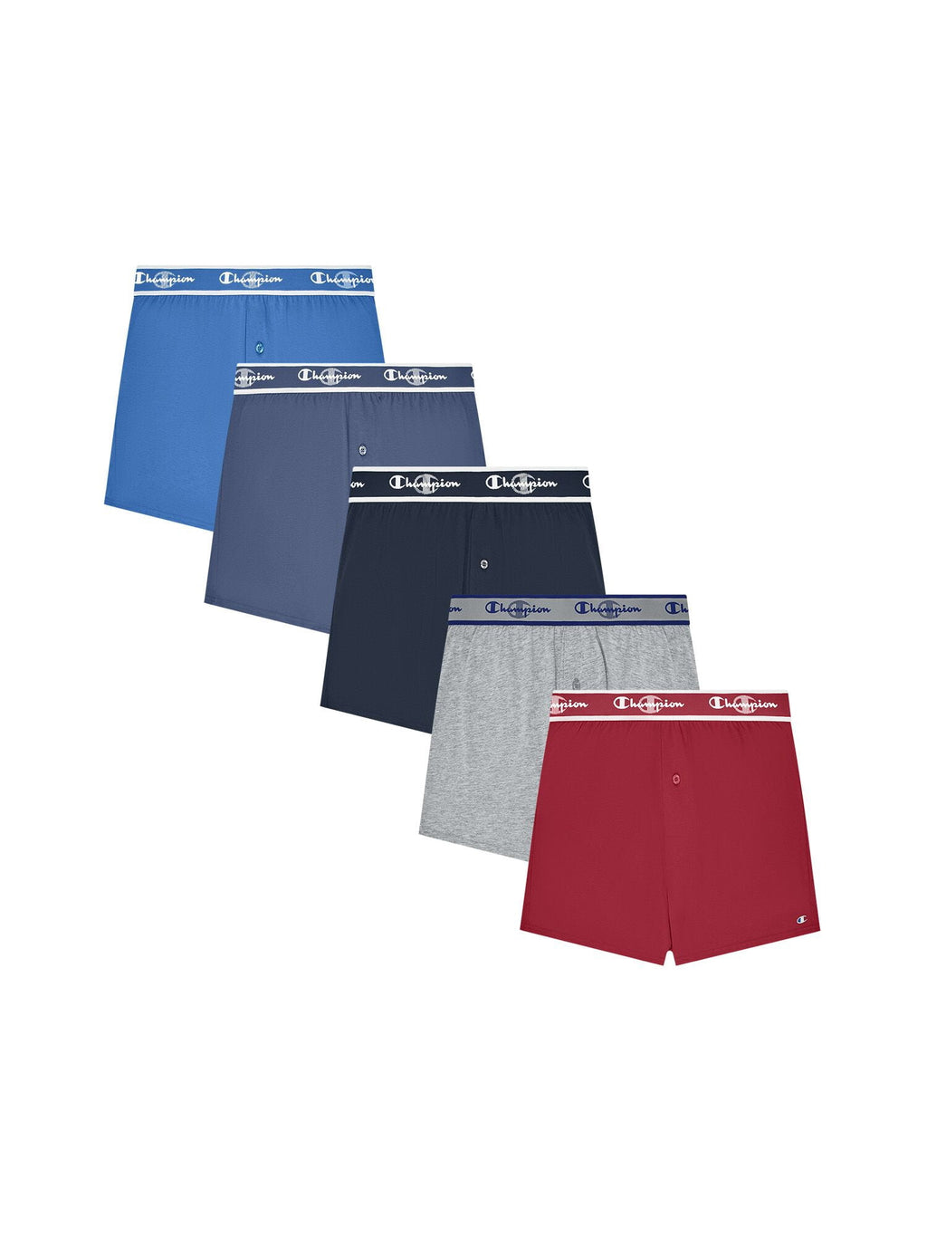 Champion Men’s Knit Boxers – 5 Pack Cotton Flex Underwear, Relaxed Fit with Button Fly, Sizes S–2XL