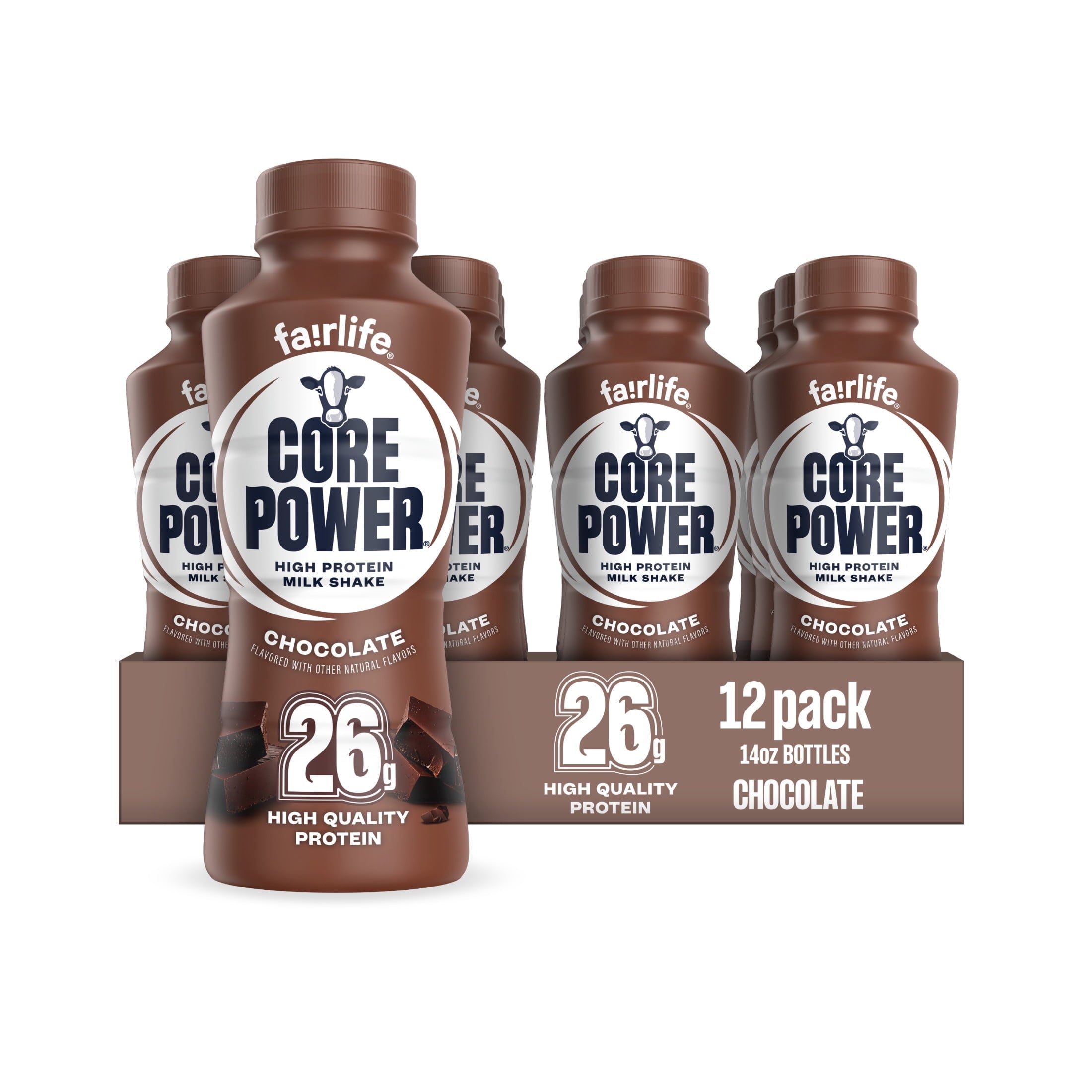 Core Power Protein Shake, Chocolate, 26g Bottle, 14oz, 12 Pack