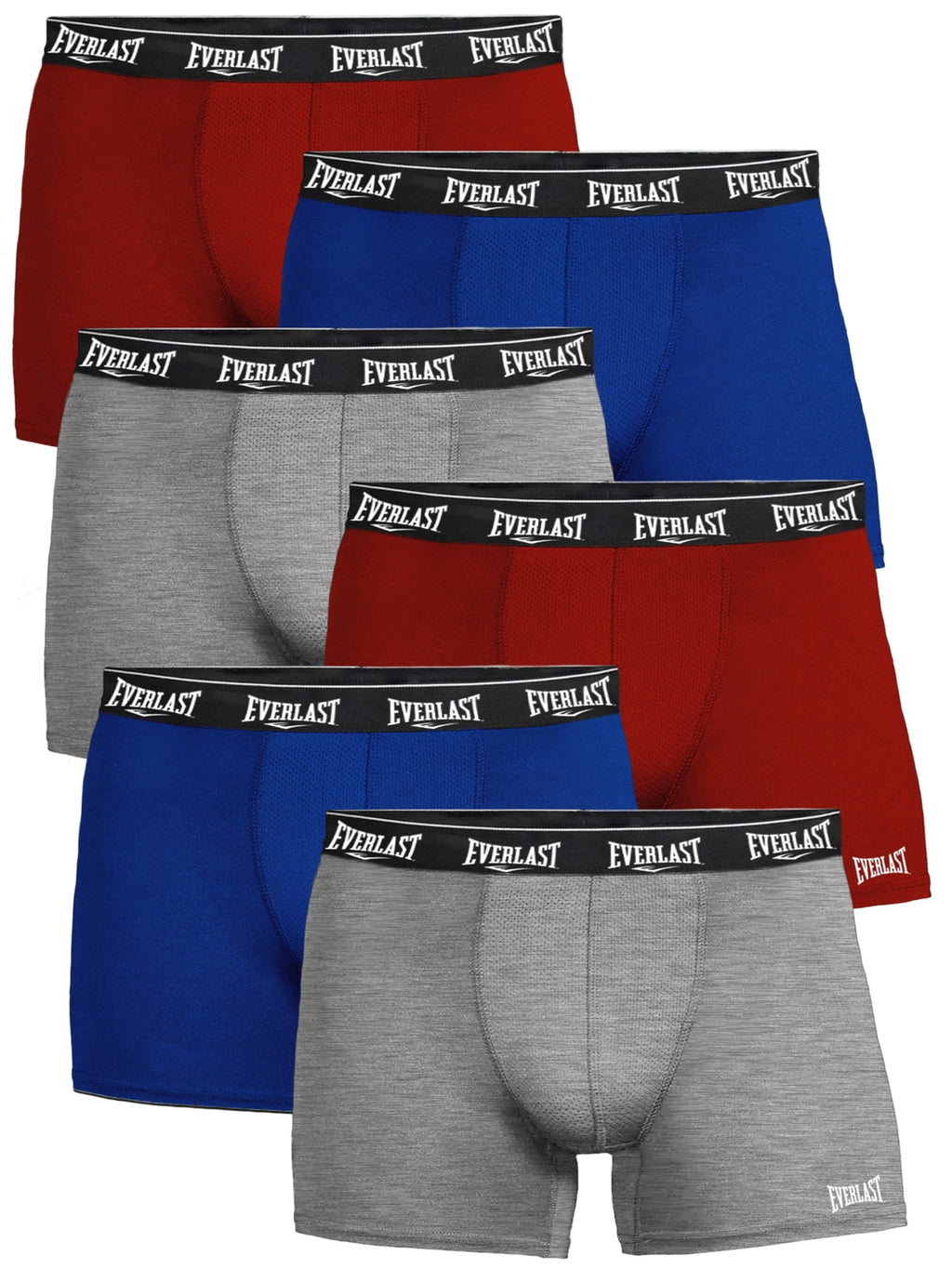 Everlast Men’s Trunks Breathable Cotton Underwear Boxers for Men, Red/Lhg/Royal Medium 6-Pack