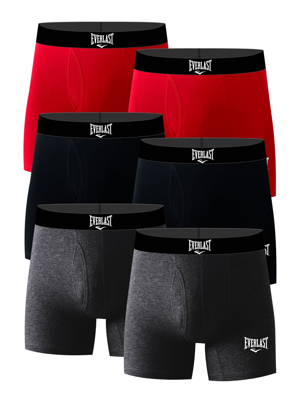 Everlast Men's Performance Underwear Stretch Boxer Briefs with Fly, 6-Pack