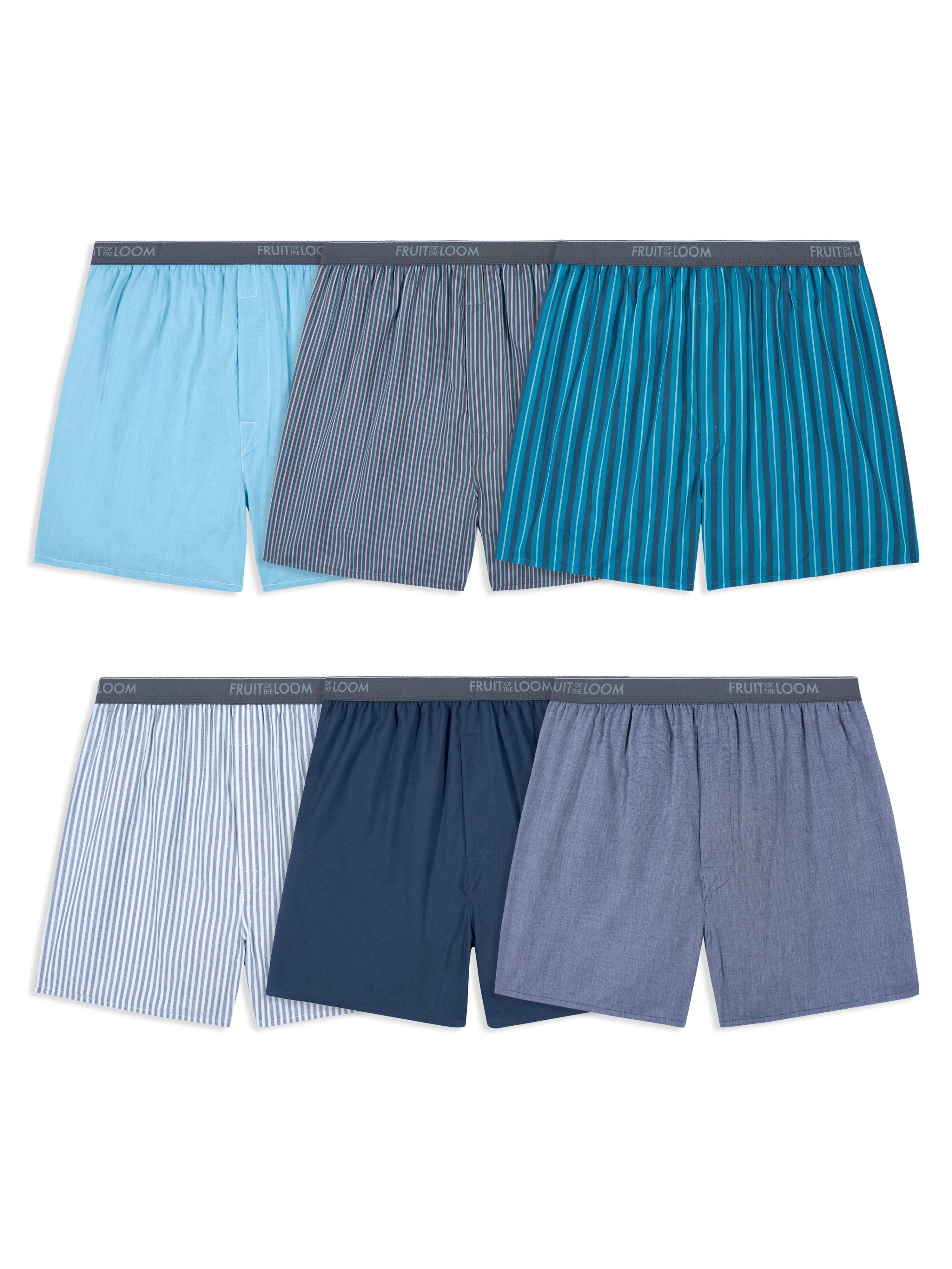 Fruit of the Loom Men's Boxers - Relaxed Fit, Soft Woven Cotton Blend Underwear, 5-Pack