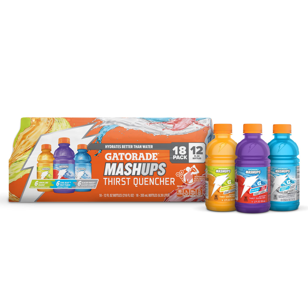 Gatorade Sports Drink, Fruit Punch/Glacier Cherry/Cool Blue Variety Pack, 12 fl oz, 18 Count Bottles