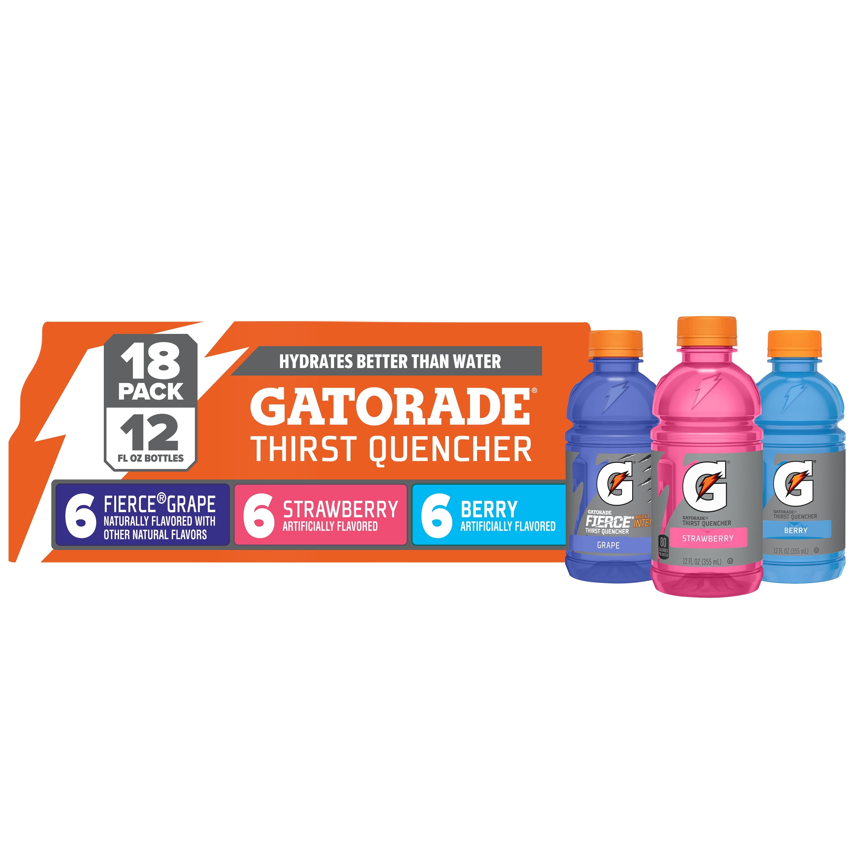 Gatorade Sports Drink, Fruit Punch/Glacier Cherry/Cool Blue Variety Pack, 12 fl oz, 18 Count Bottles