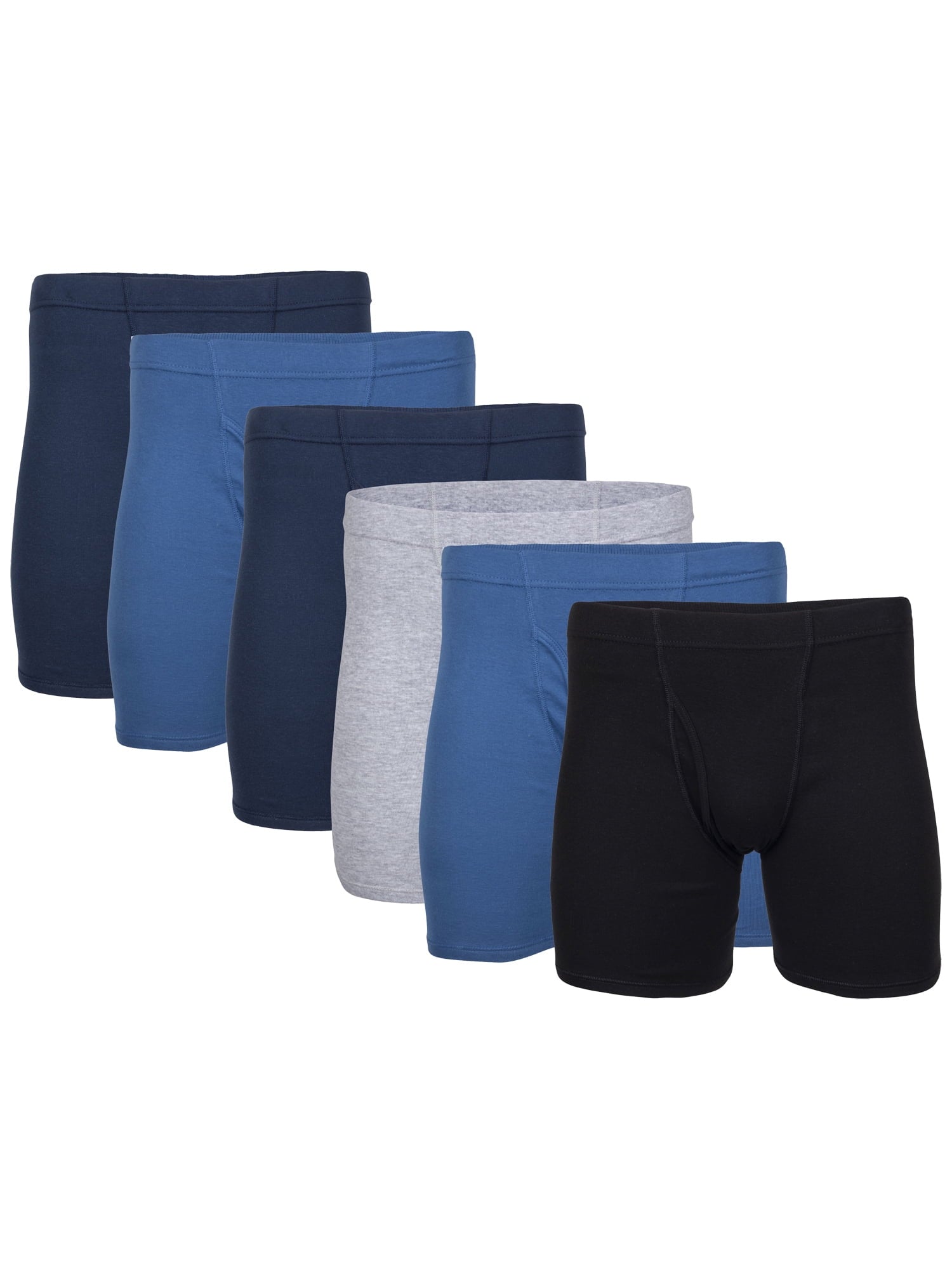George Men's Covered Waistband Regular Leg Boxer Briefs, 6-Pack