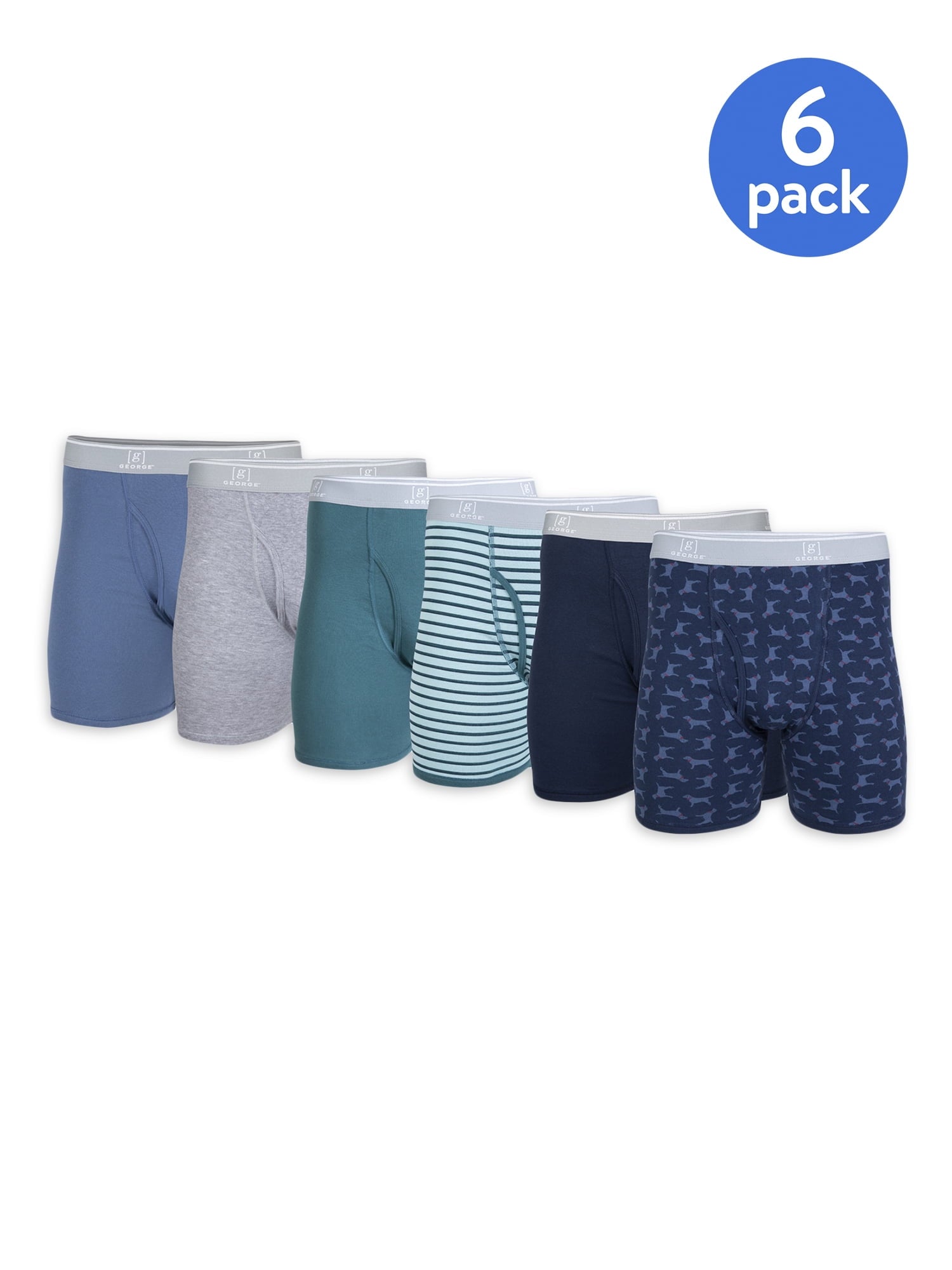 George Men's Regular Leg Boxer Briefs, 6-Pack
