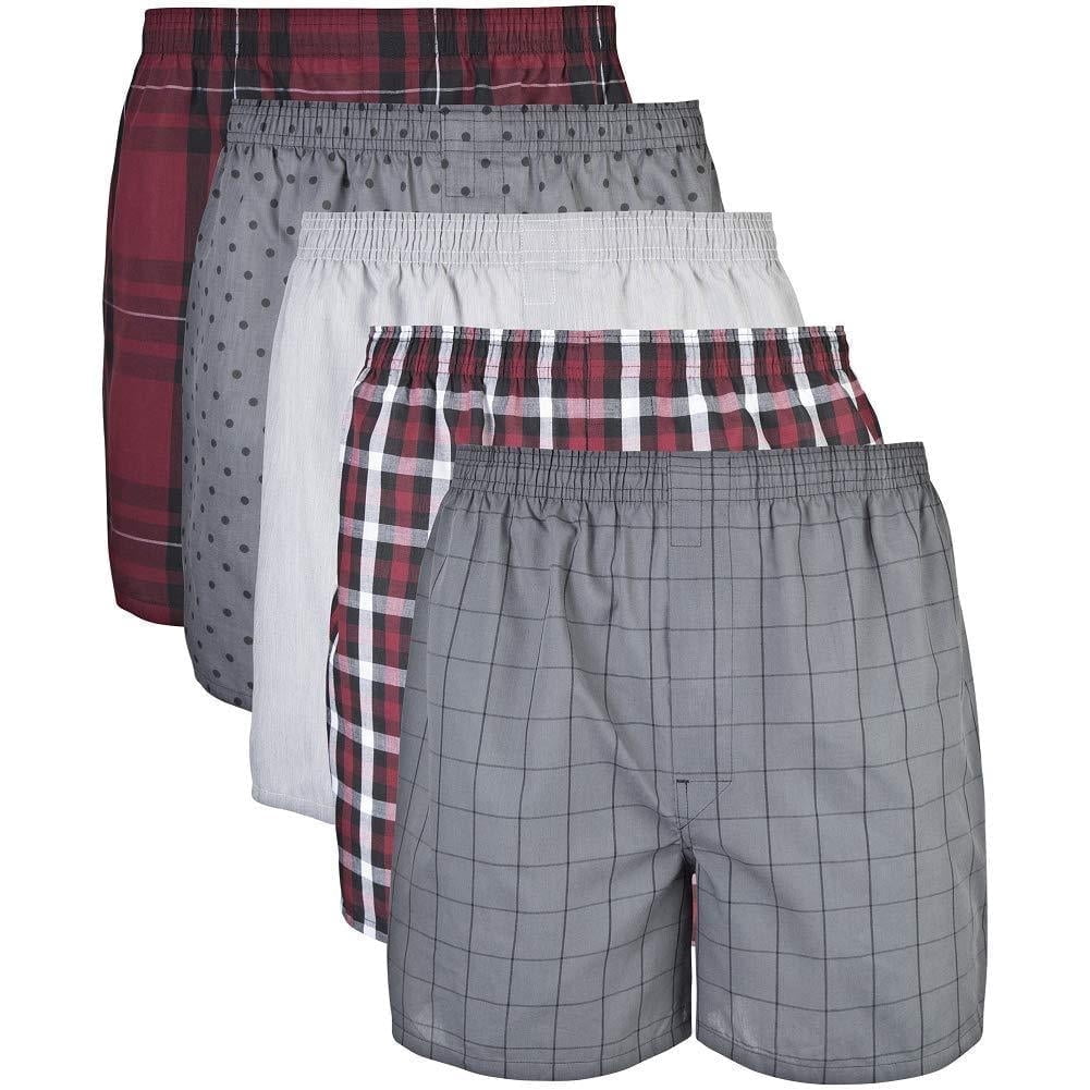 Gildan Men's Woven Boxer Underwear, 5-Pack, Red/Grey, Large