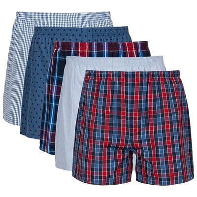Gildan Men's Woven Boxer Underwear, 5-Pack, Red/Grey, Large