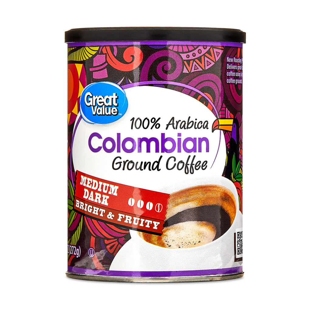 Great Value Colombian Roast Ground Naturally Caffeinated Coffee, 9.6 oz Canister
