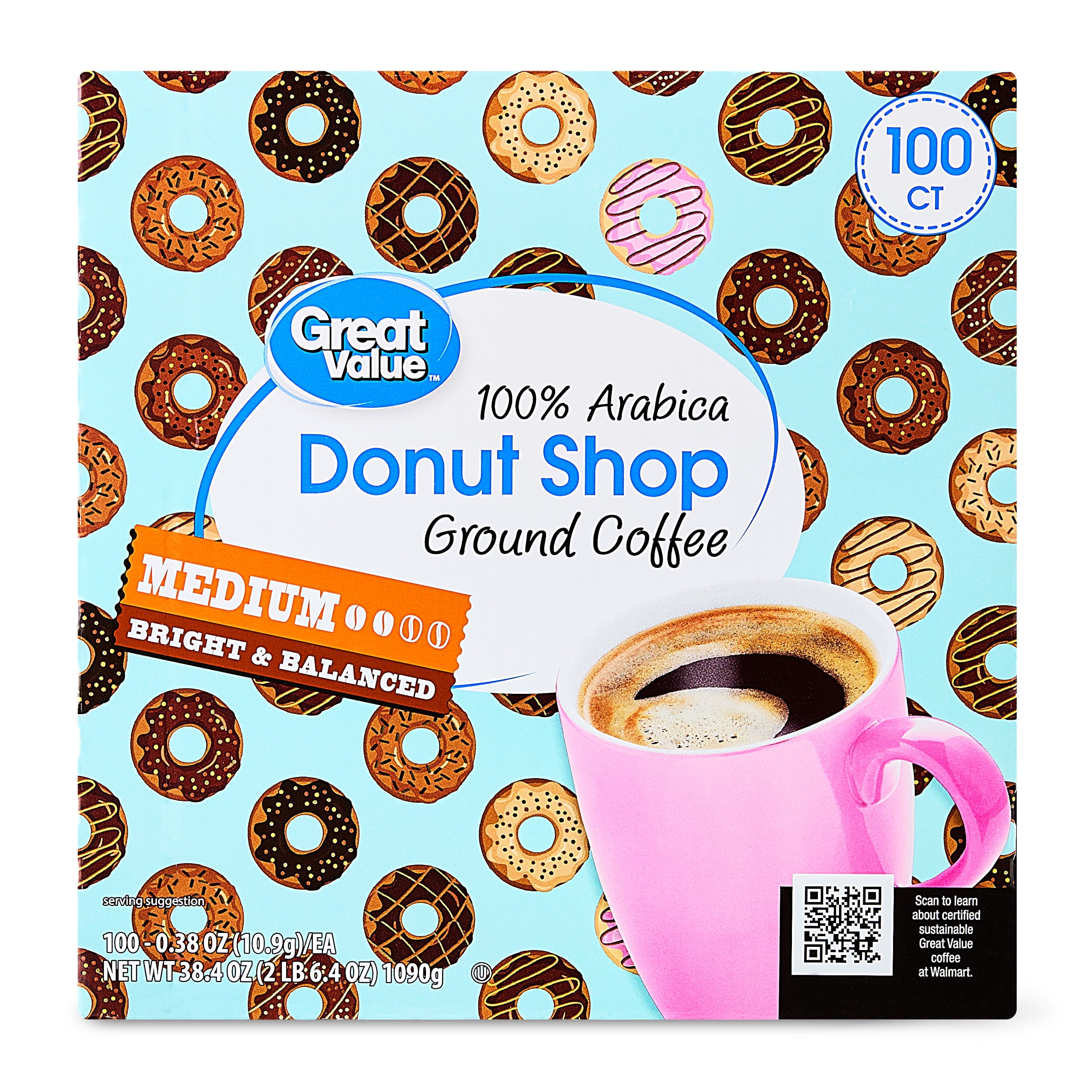 Great Value 100% Arabica Colombian Medium Dark Roast Ground Coffee Pods, 33.1 oz, 100 Count